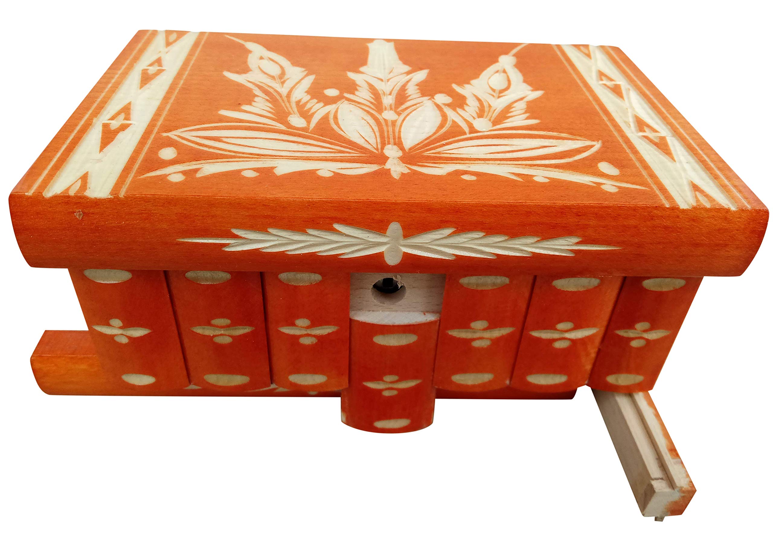 Handmade Wooden Jewelry Box with Hidden Key & Secret Compartments - Classic Carved Design for Necklaces, Rings & Valuables - Perfect for Gifts, Travel & Home Storage (Orange)