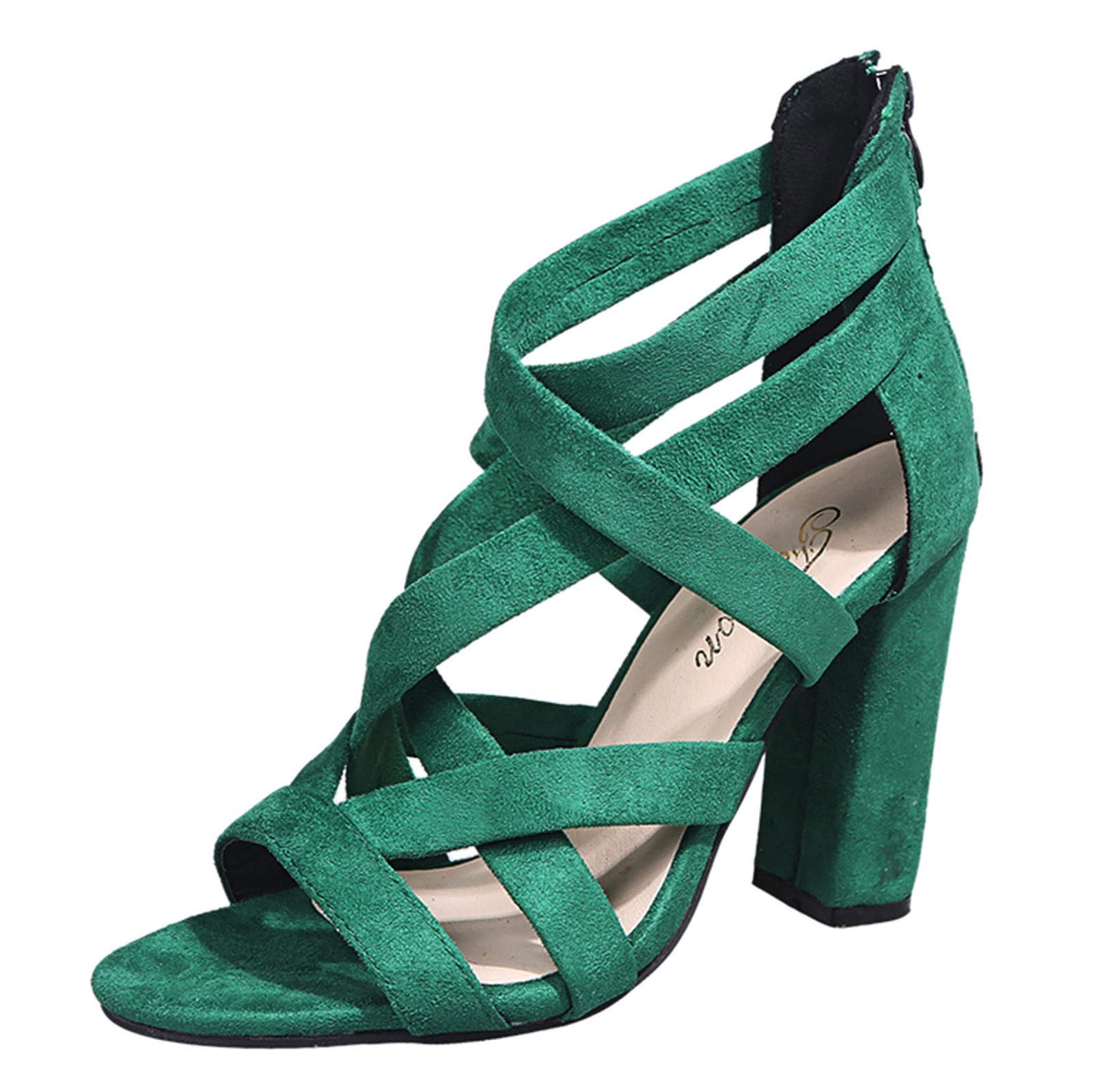 FAMOORE Women's Square Heel Sandals - Breathable Open Toe Casual Shoes with Zipper for Summer Outfits | Perfect for Beach, Office & Date Night