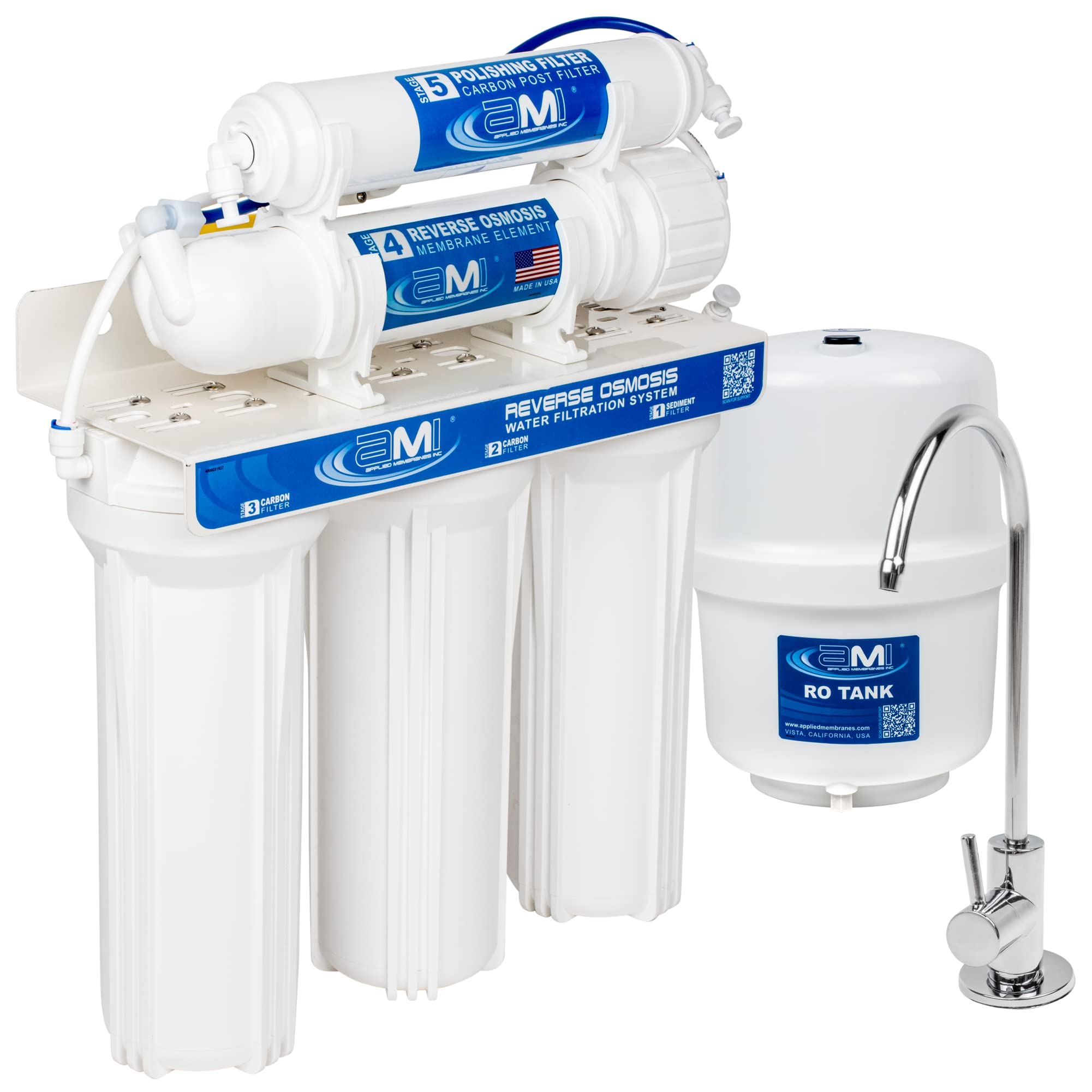 Applied Membranes Inc. 5-Stage Reverse Osmosis Water Filter System - 100 GPD, Under Sink Water Purifier for Clean Drinking & Cooking | Home, Office & RV Use