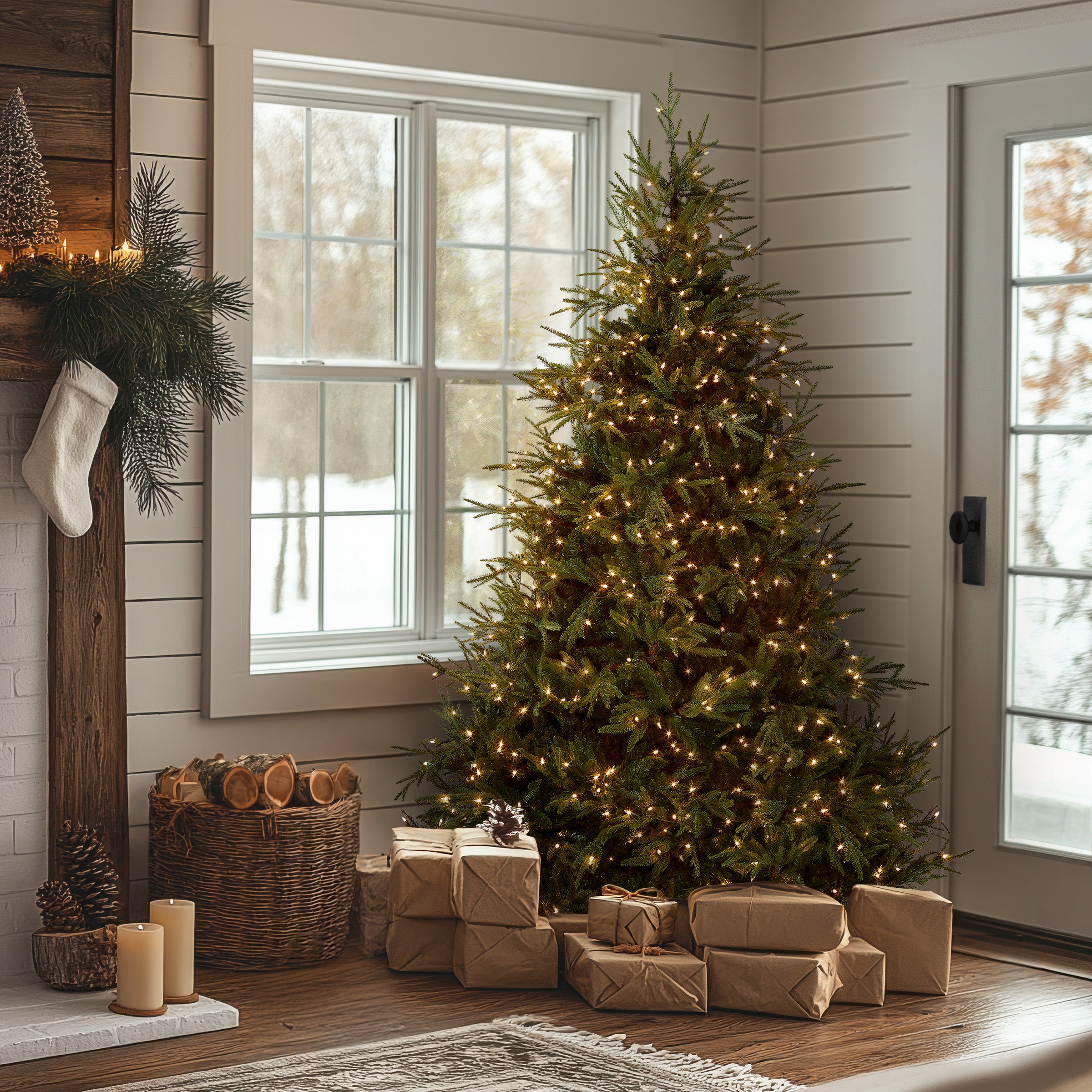 6.5 ft Pre-Lit Fraser Fir Christmas Tree with Clear LED Lights - Perfect for Home, Office, and Holiday Decorations