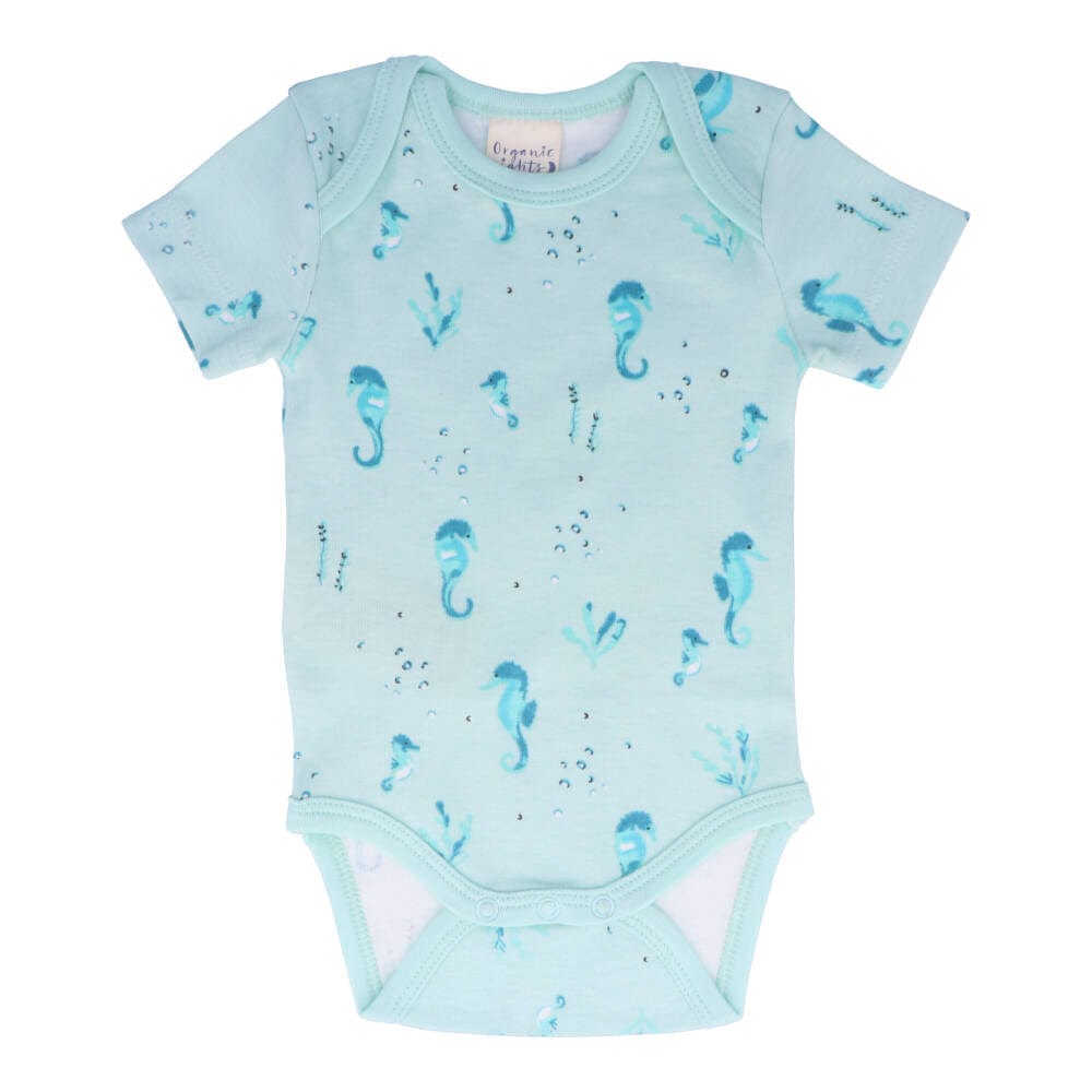 Organic Cotton Baby Onesie with Seahorse Print - Soft & Breathable Summer Outfit for Newborns & Infants - Perfect for Playtime, Beach Trips & Family Photos