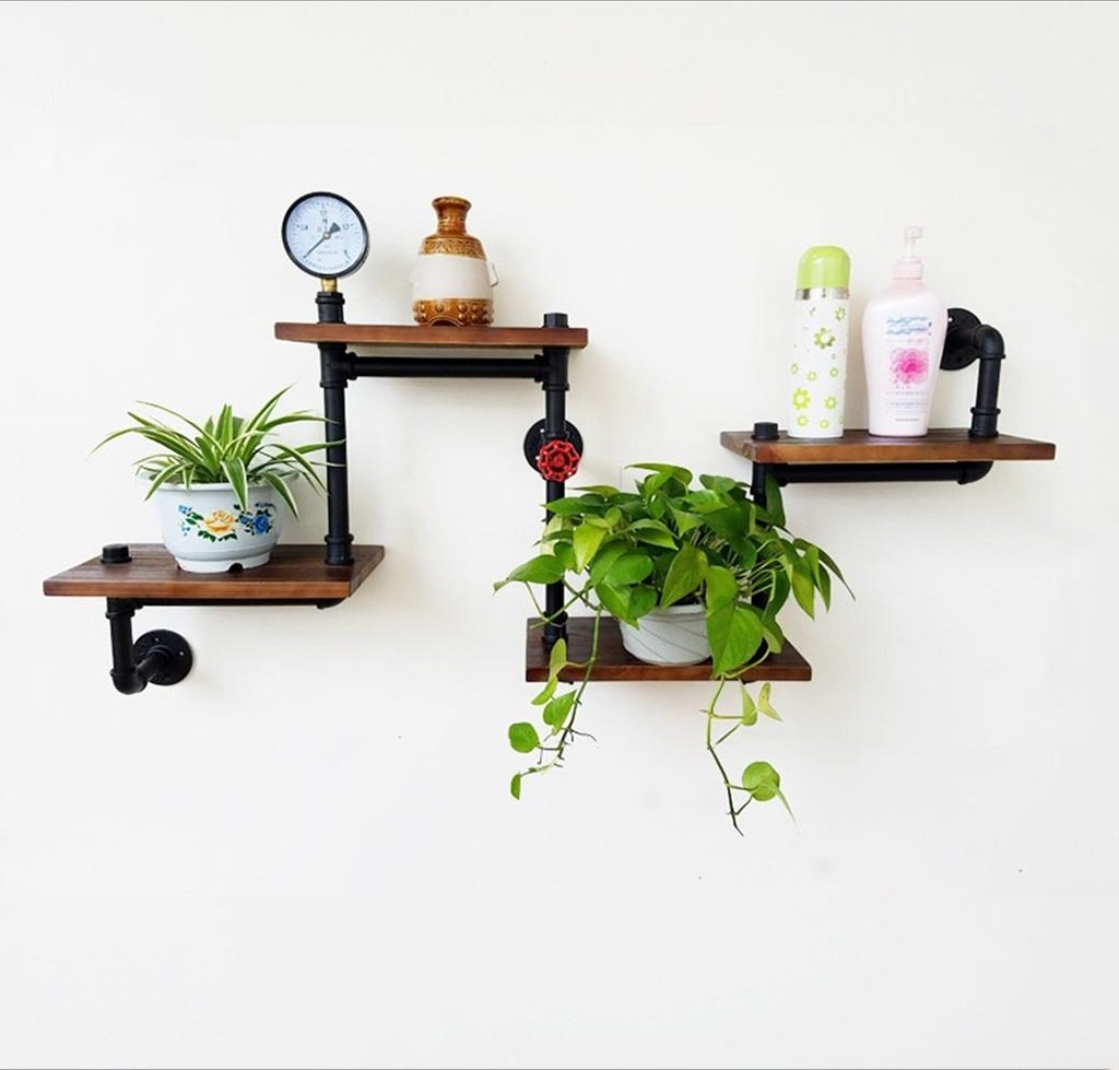4-Tier Wall Mounted Shelf - Metal & Wood Storage Rack for Bedroom, Living Room | Retro LOFT Style Bookshelf & Wall Decor (47.2