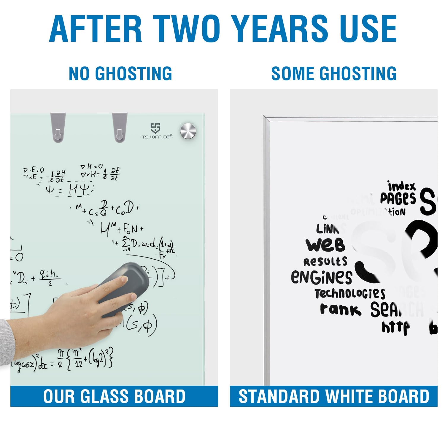 TSJ OFFICE 48x32 Inch Glass Dry-Erase Board - Magnetic Wall Mounted Whiteboard for Office, Home & School - Frameless Glass Writing Surface for Meetings, Presentations & Home Organization