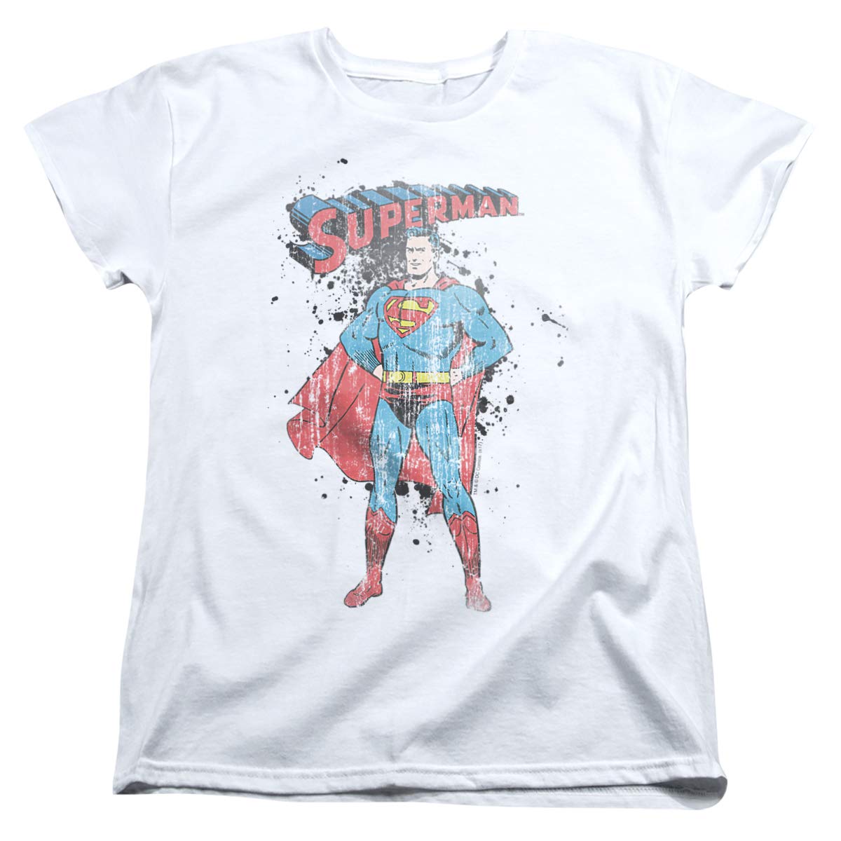Vintage Superman Ink Splatter Graphic Women's T-Shirt | Superhero Comic Tee for Casual Wear & Cosplay