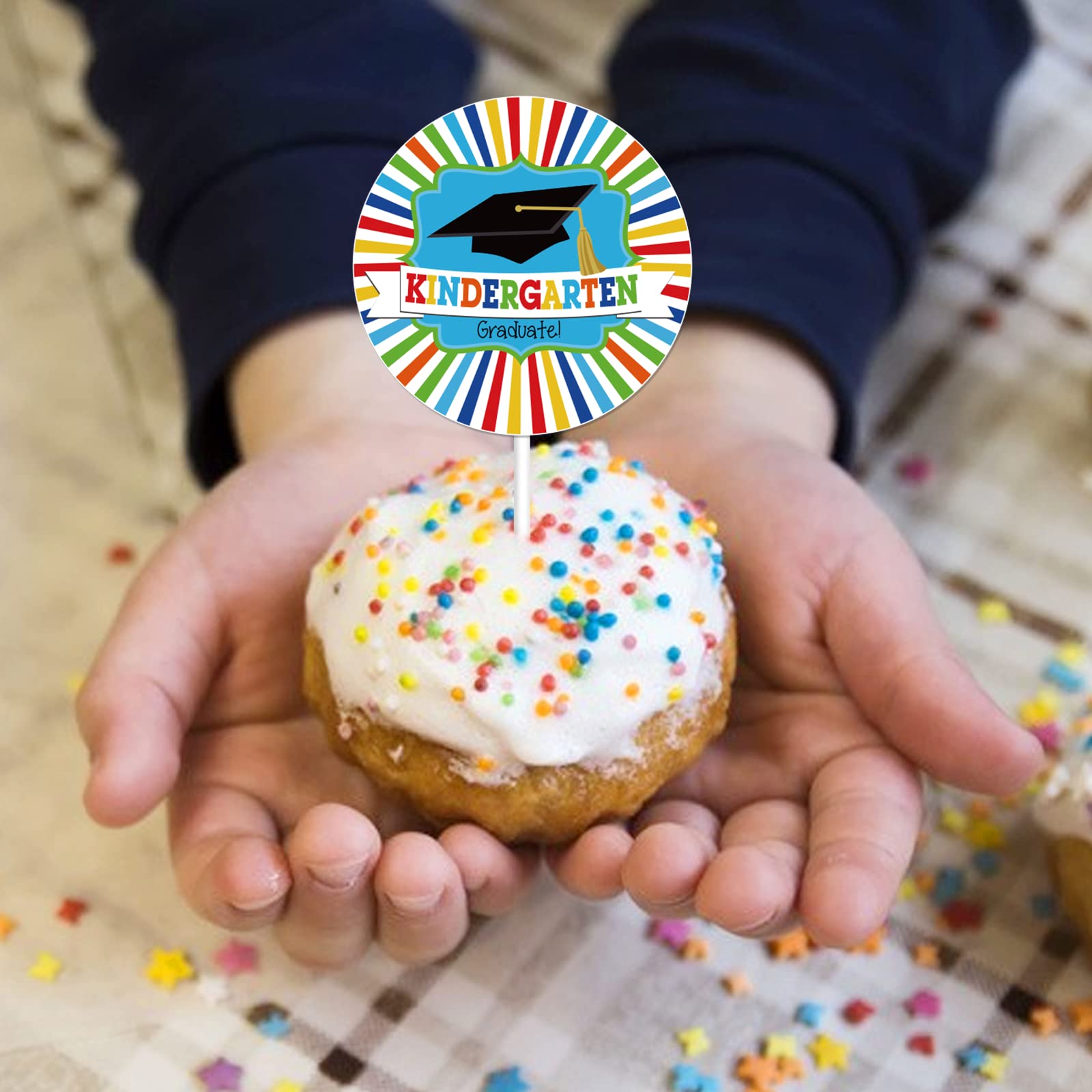 2024 Kindergarten Graduation Cupcake Toppers - Preschool Graduation Decorations Set for Party, Ceremony & Photo Booth Backdrop - Adorable School Themed Cake Toppers for Kids Celebration
