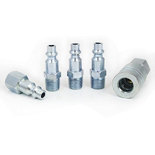 5-Piece Quick Coupler Set for Air Compressor - Heavy Duty Steel Air Hose Connectors & Couplers - Perfect for Pneumatic Tools, Tire Inflation & Workshop Applications