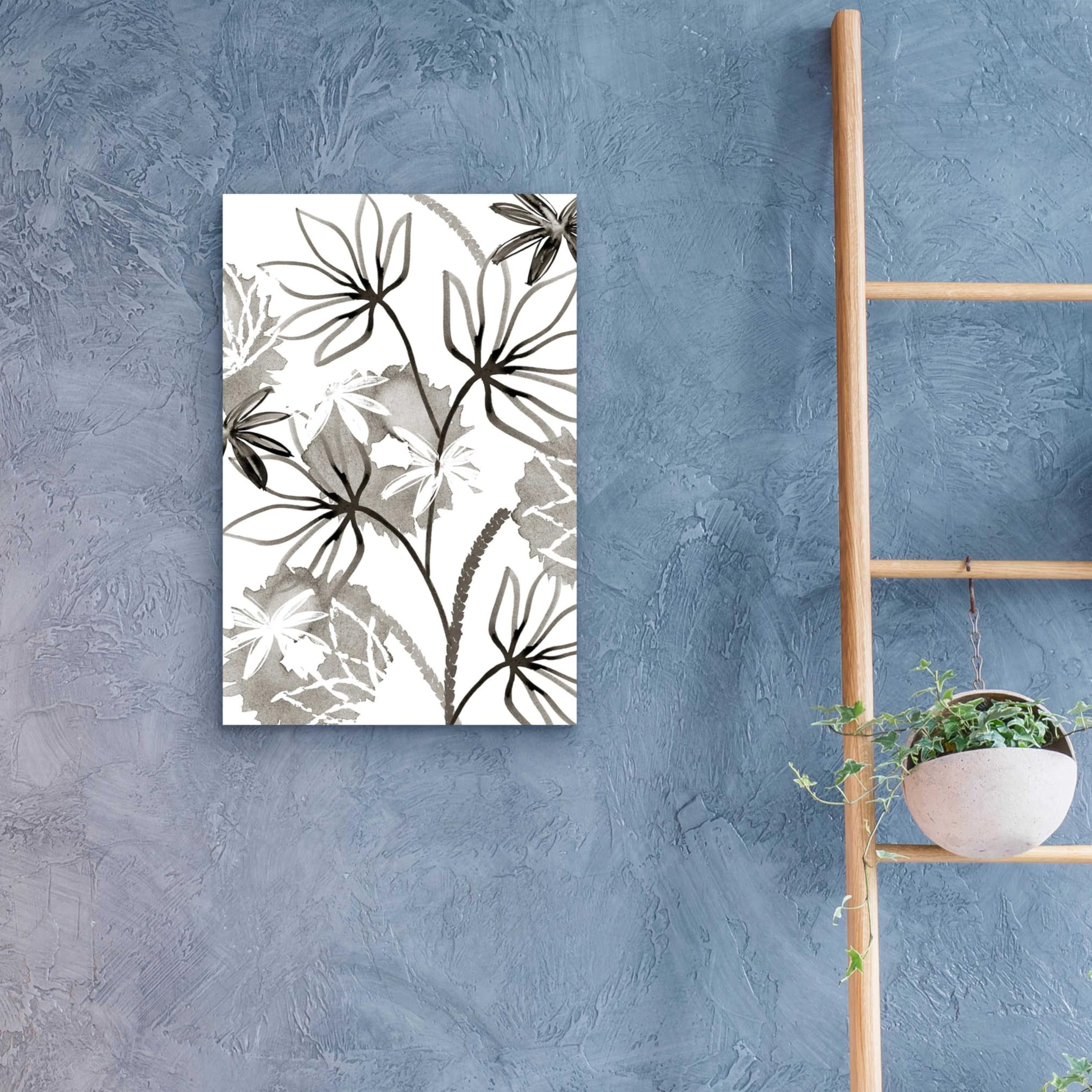 Flora Kouta 'Monochrome Flowers III' Abstract Acrylic Glass Wall Art - 16x24 Inches Modern Home Decor for Living Room, Bedroom & Office