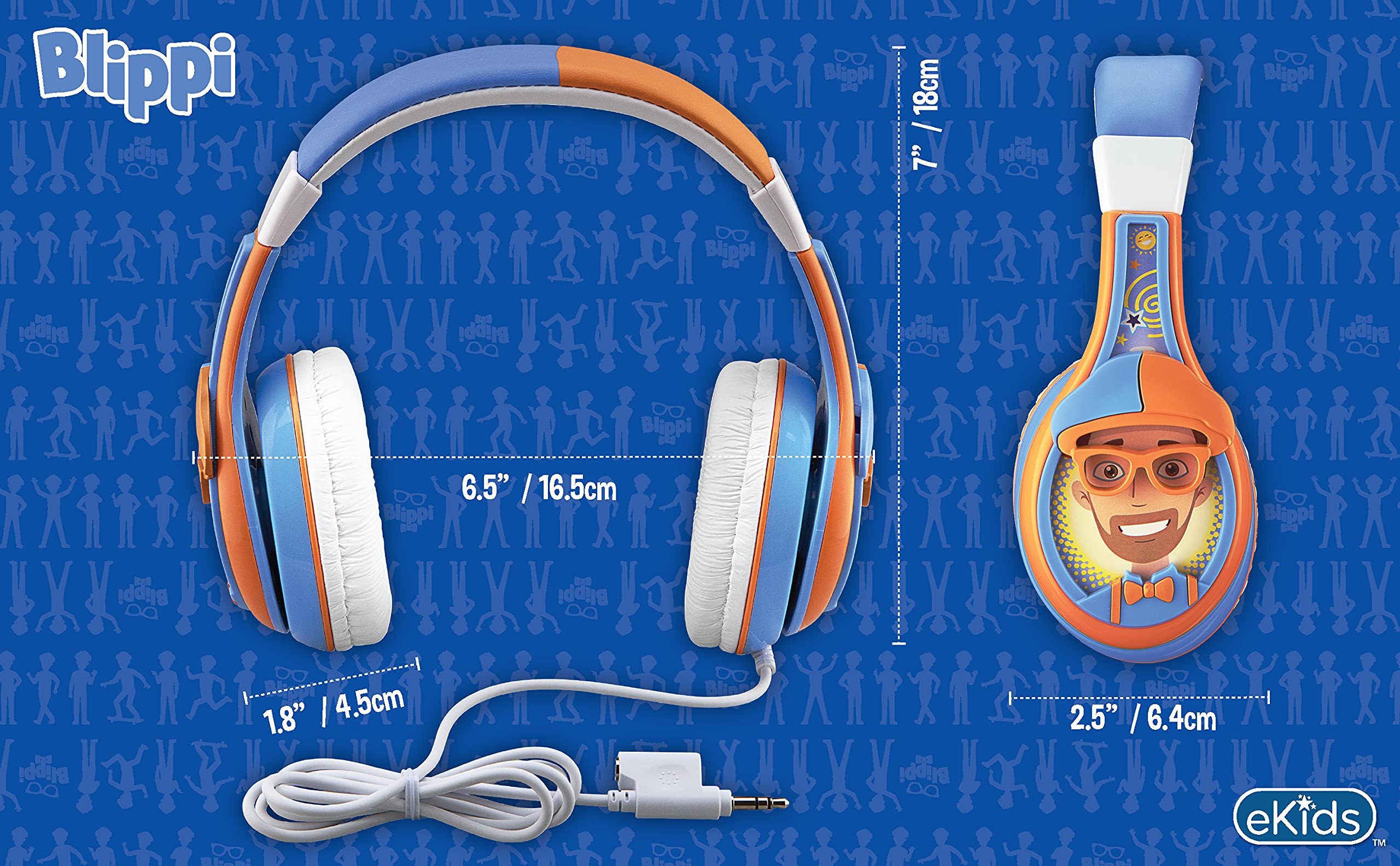 Blippi Kids Headphones with Volume Control - Wired Stereo Earphones for School, Home & Travel - Tangle-Free Design & 3.5mm Jack - Perfect for Online Learning, Airplane Rides & Quiet Playtime