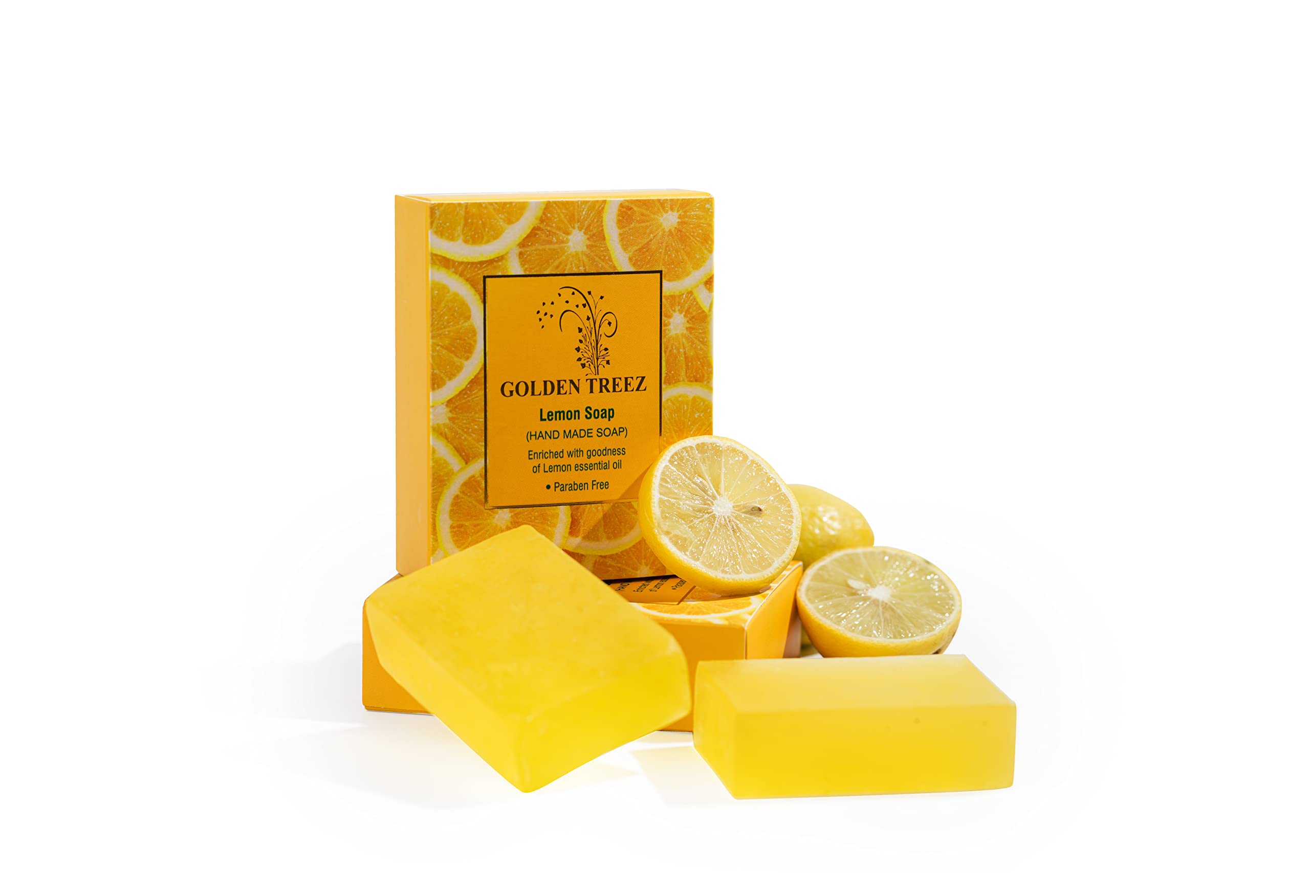 **Golden Treez Lemon Soap – Natural Bath Soap with Lemon Essential Oil & Aloe Vera | Ayush Certified, Paraben & Sulfate Free | 115g – Refreshing & Hydrating for Daily Skincare & Aromatherapy**