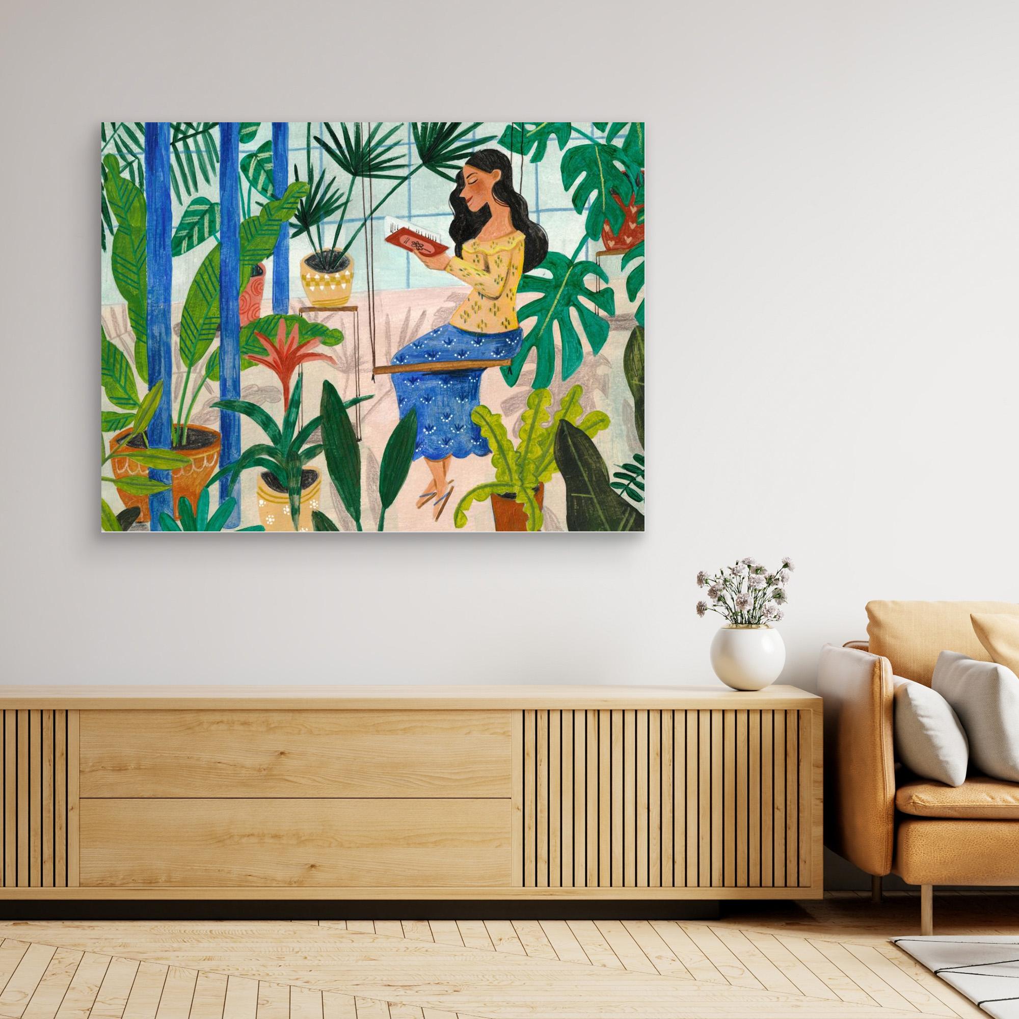 Caroline Bonne Müller Tropical Greenhouse Reading Canvas Print - Wall Art for Living Room, Bedroom & Office Decor
