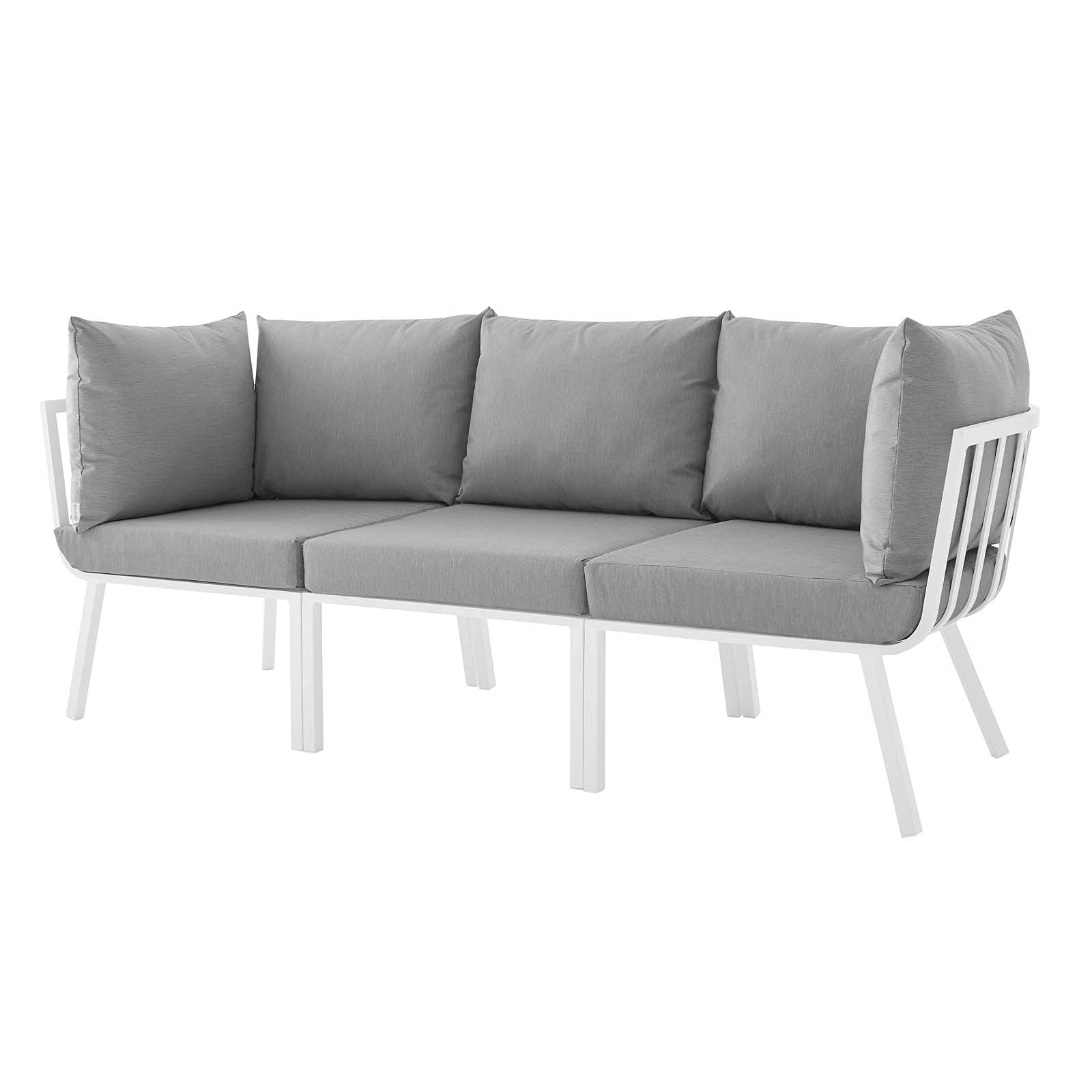 Modern Aluminum Lounge Sectional Sofa Chair Set in White Grey - Durable Metal Outdoor Patio Furniture for Cafe, Bistro, and Garden Relaxation