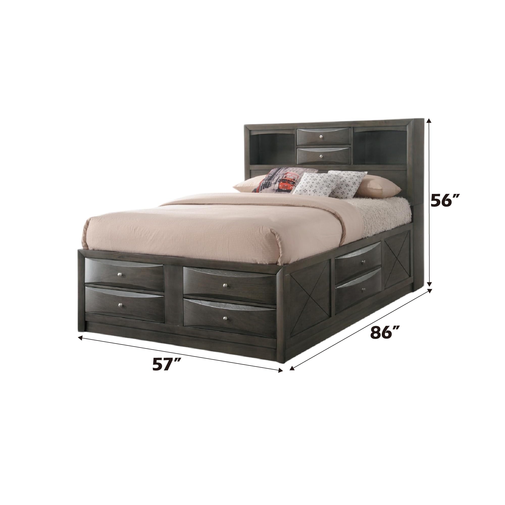 Acme Ireland Full Captain's Bed in Gray Oak - Sturdy Wooden Storage Bed Frame with Drawers - Perfect for Small Bedrooms & Guest Rooms