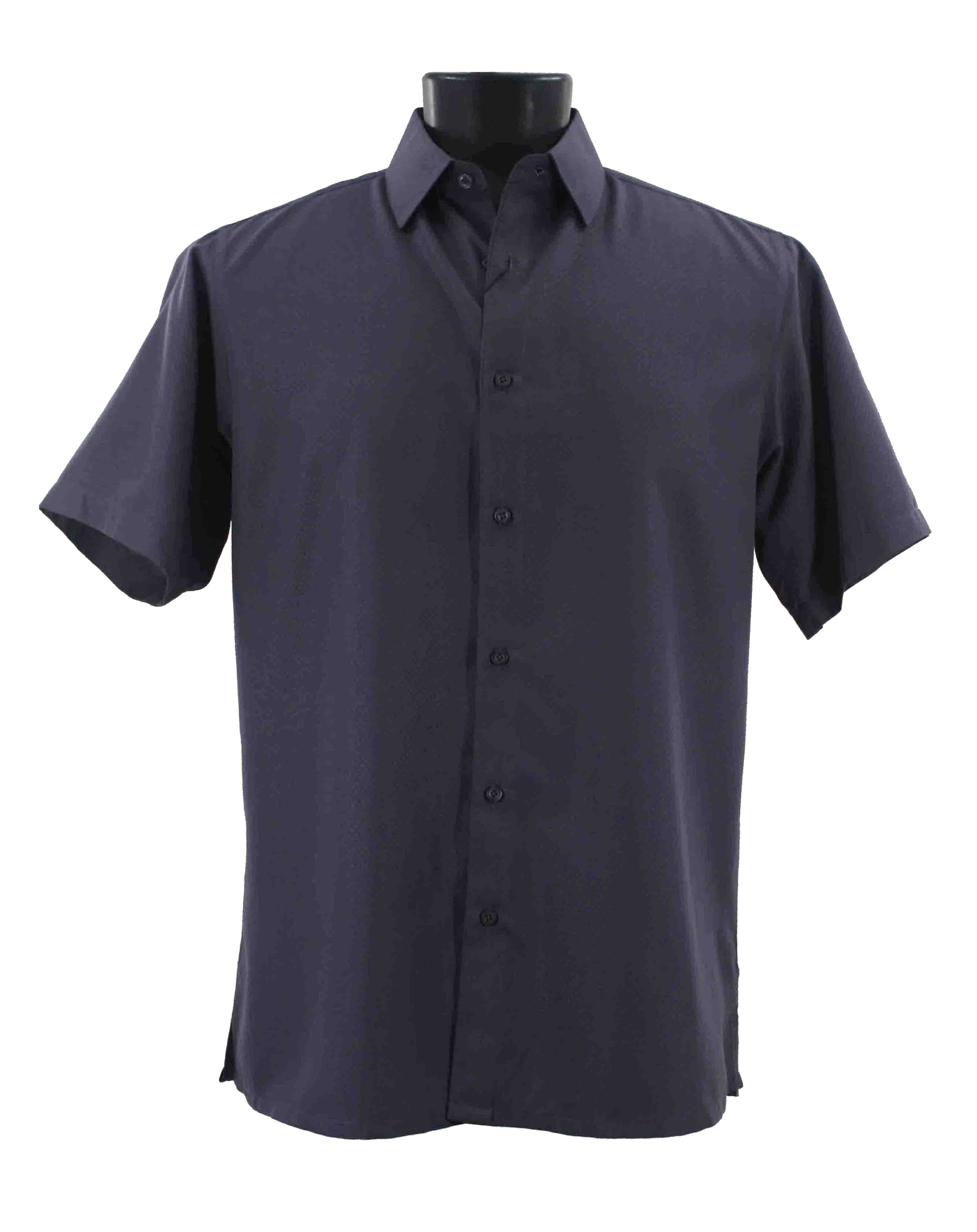 Bassiri Men's Short Sleeve Casual Shirt B2026 - Charcoal Gray Slim Fit Button Down Shirt for Office, Business, and Summer Outings