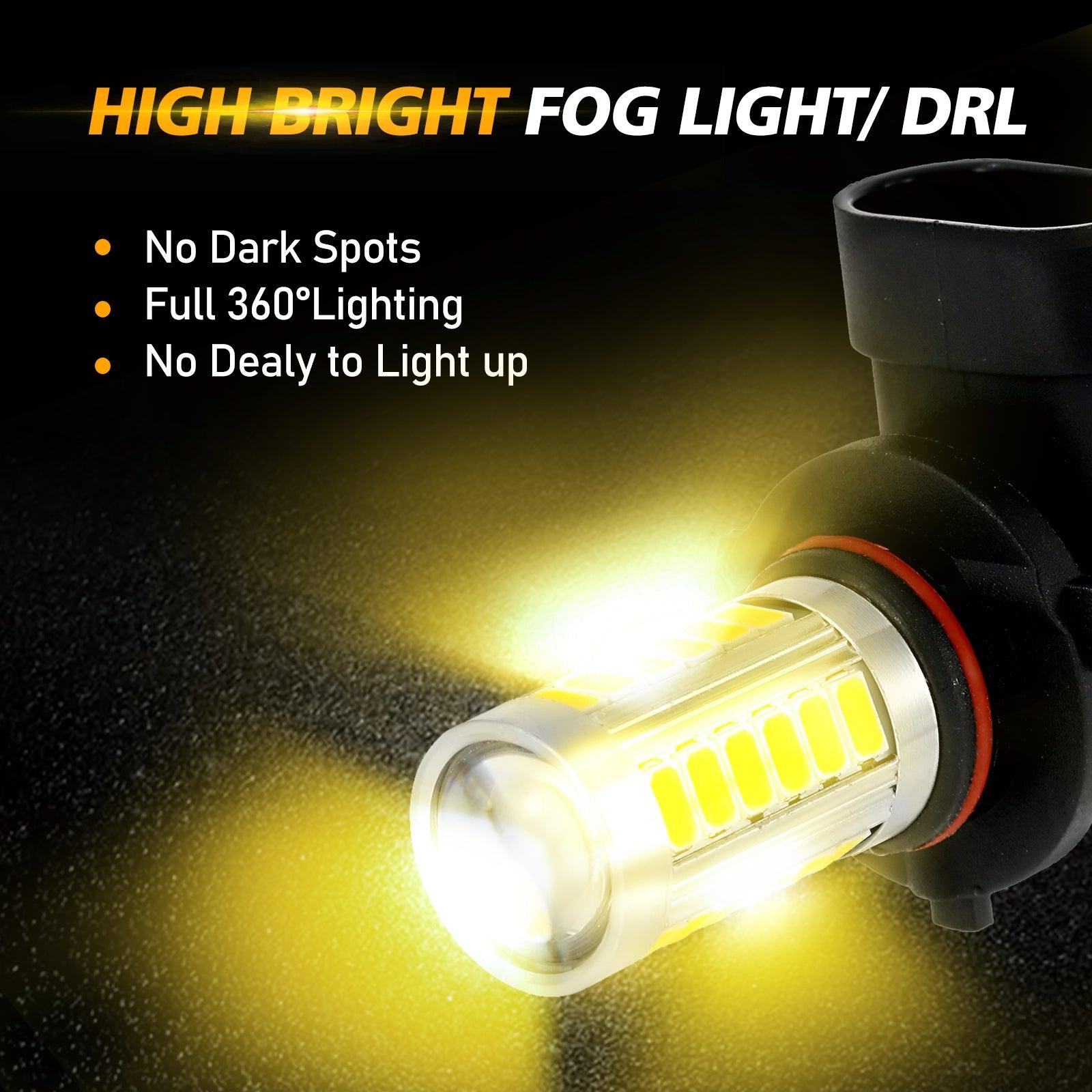 H10 9145 9140 HB3 LED Fog Light Bulbs - 50W 4000LM Golden Yellow 33LED Series (2 Pack) | DRL Compatible for Enhanced Visibility in Rain, Fog & Low Light Conditions