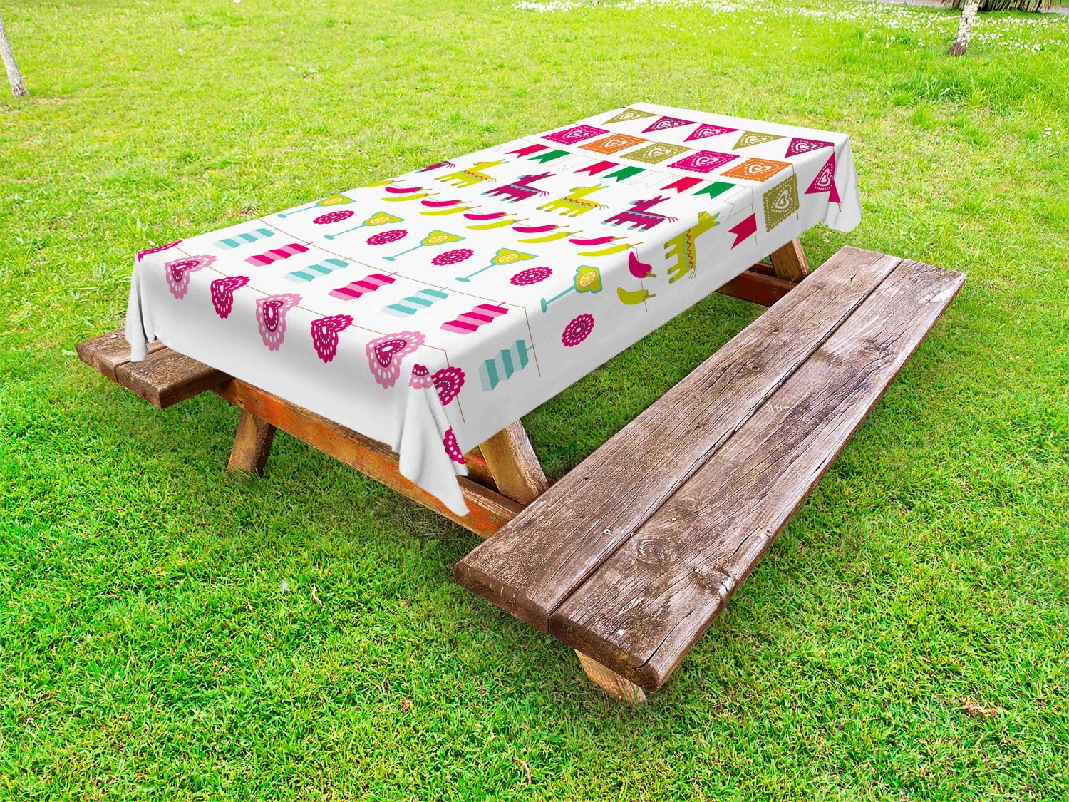Ambesonne Fiesta Outdoor Tablecloth - Colorful Latin American Themed Washable Picnic Table Cover with Chili Peppers & Cocktail Design, 58