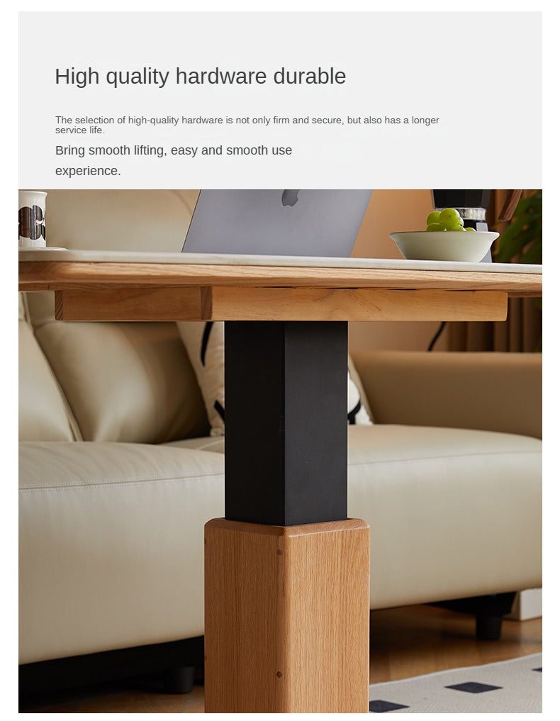 Solid Oak Wood Rock Slab Lifting Side Table - Rustic End Table for Living Room, Bedroom, or Outdoor Patio Decor