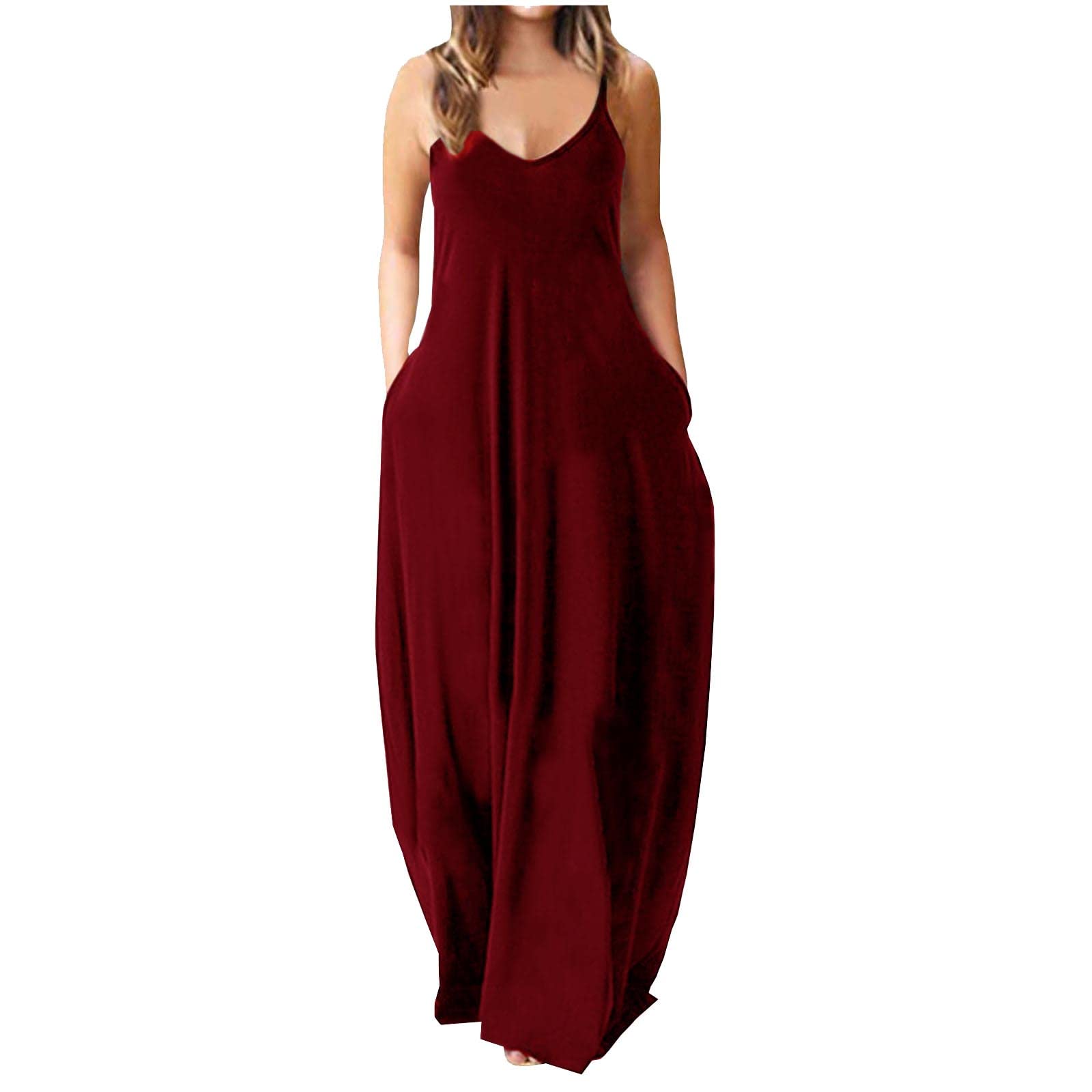ZASUN Women's Maxi Dresses - Casual Sling Long Summer Dresses with Pockets, Solid Color Cami Beach Dress for Plus Size | Perfect for Vacation, Beach Outings & Casual Wear