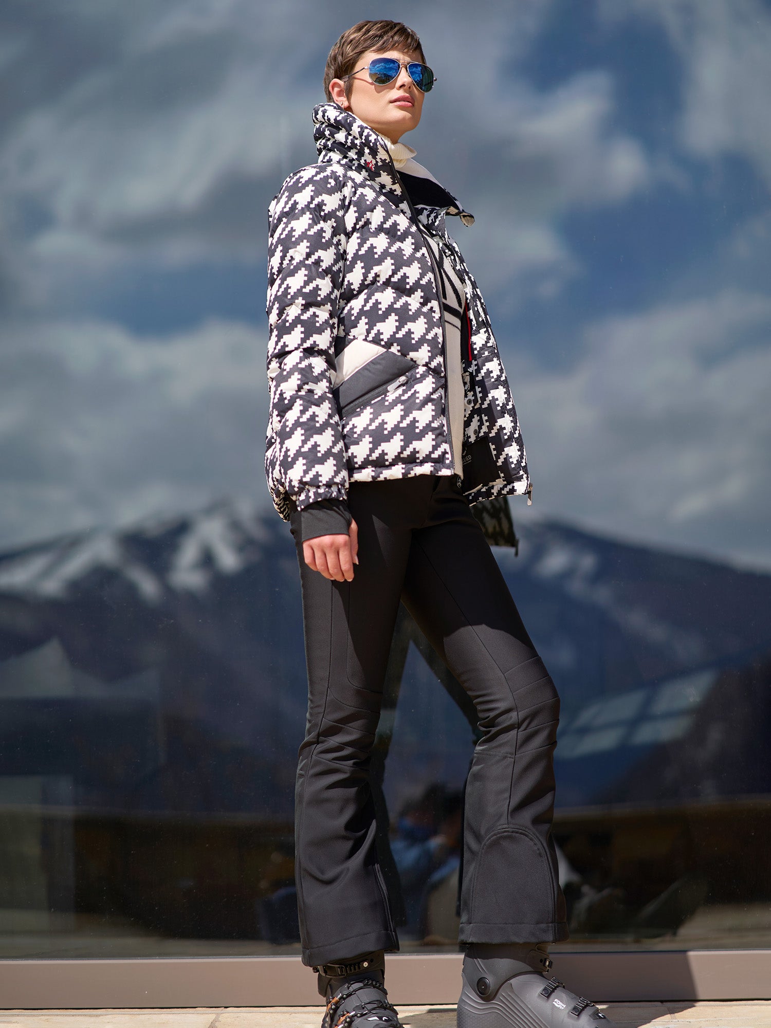 Houndstooth Duvet Down Ski Jacket for Women & Men - Warm Winter Waterproof Windproof Insulated Coat for Snowboarding, Skiing & Outdoor Activities