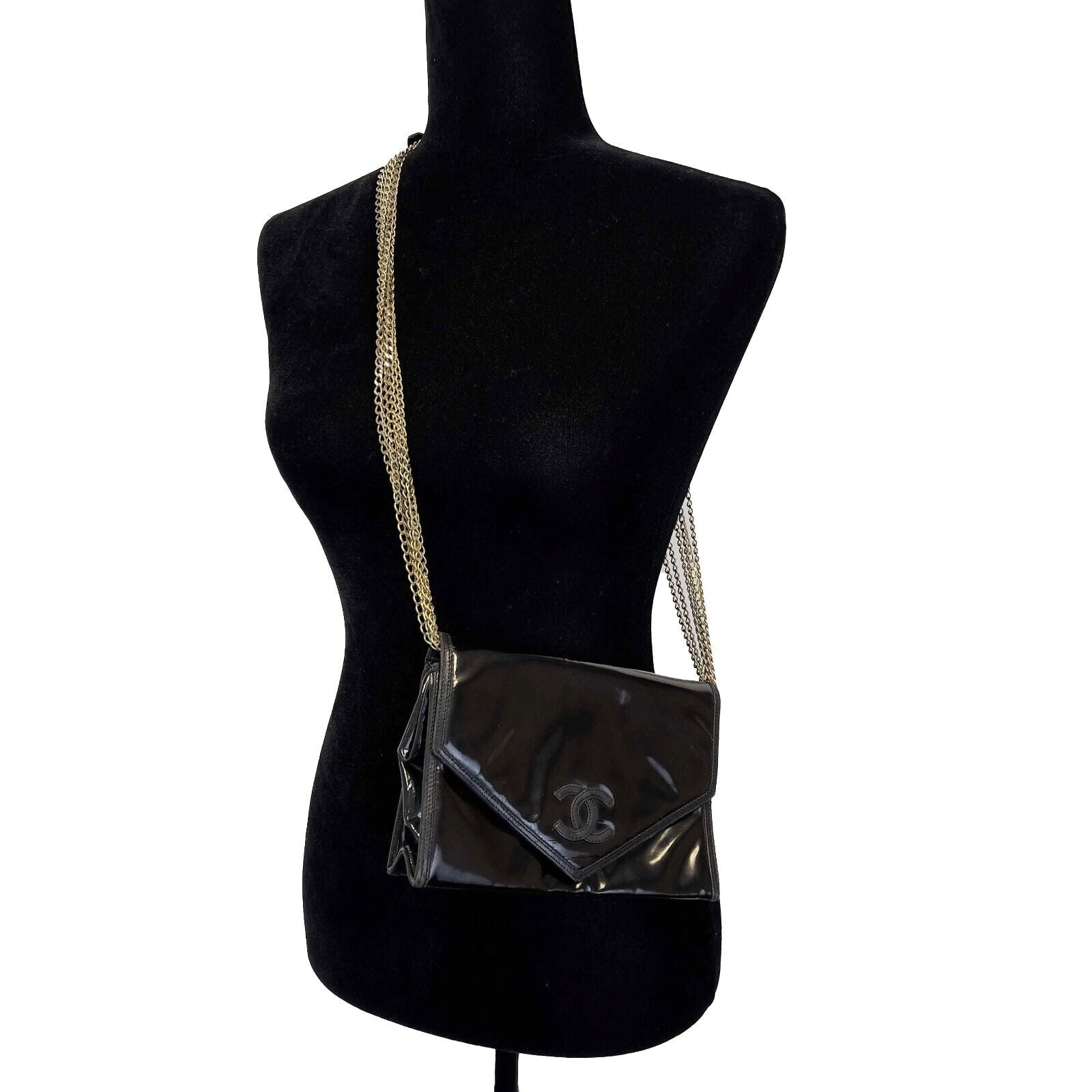 Vintage CHANEL Multi Chain CC Black Envelope Crossbody Bag - Rare Designer Handbag for Women, Evening Parties & Luxury Fashion Accessories