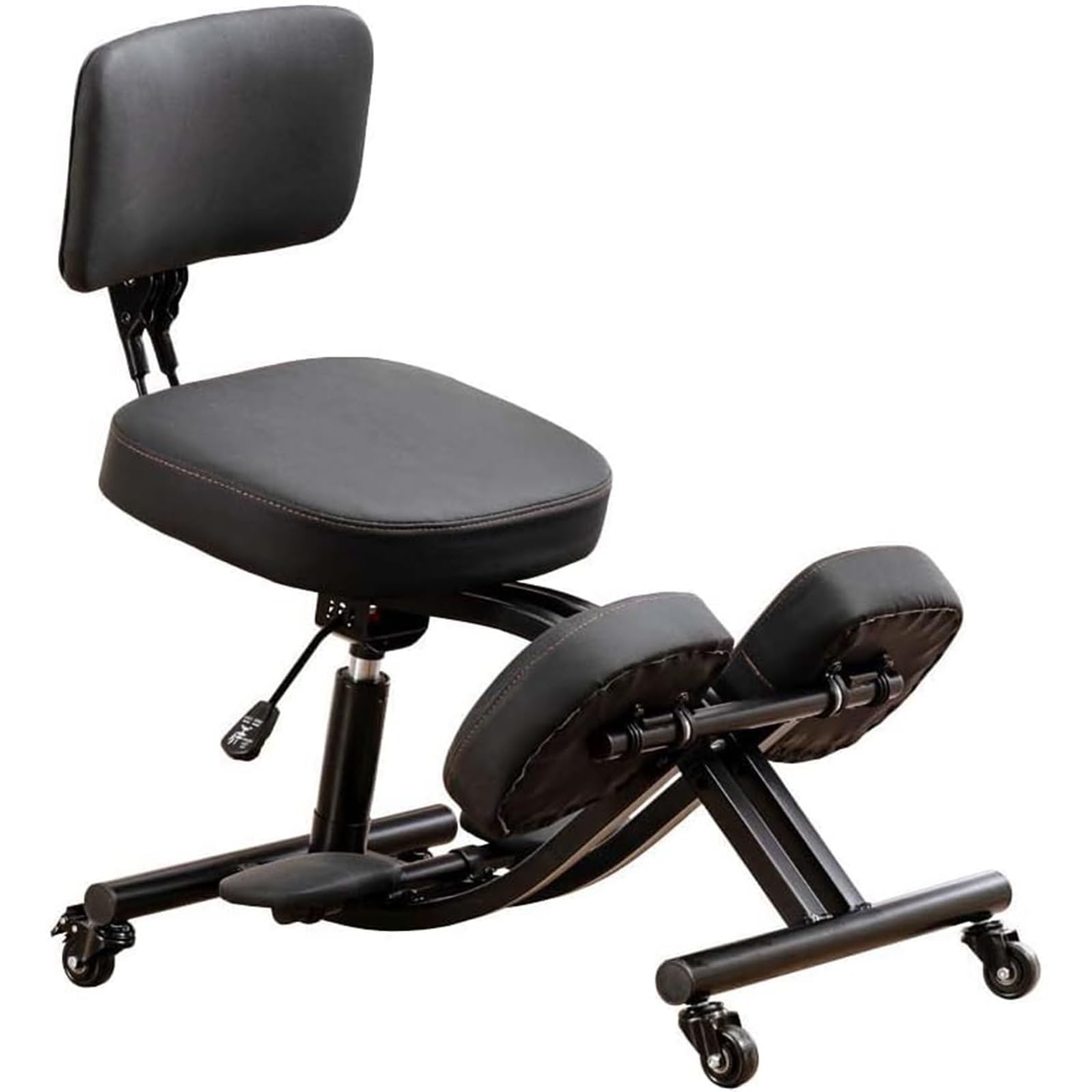 Adjustable Height Ergonomic Kneeling Chair with Wheels, Backrest & Foot Pedals - Mobile Cross-Legged Posture Support for Home Office, Yoga & Meditation | Perfect for Remote Workers, Gamers & Back Pain Relief