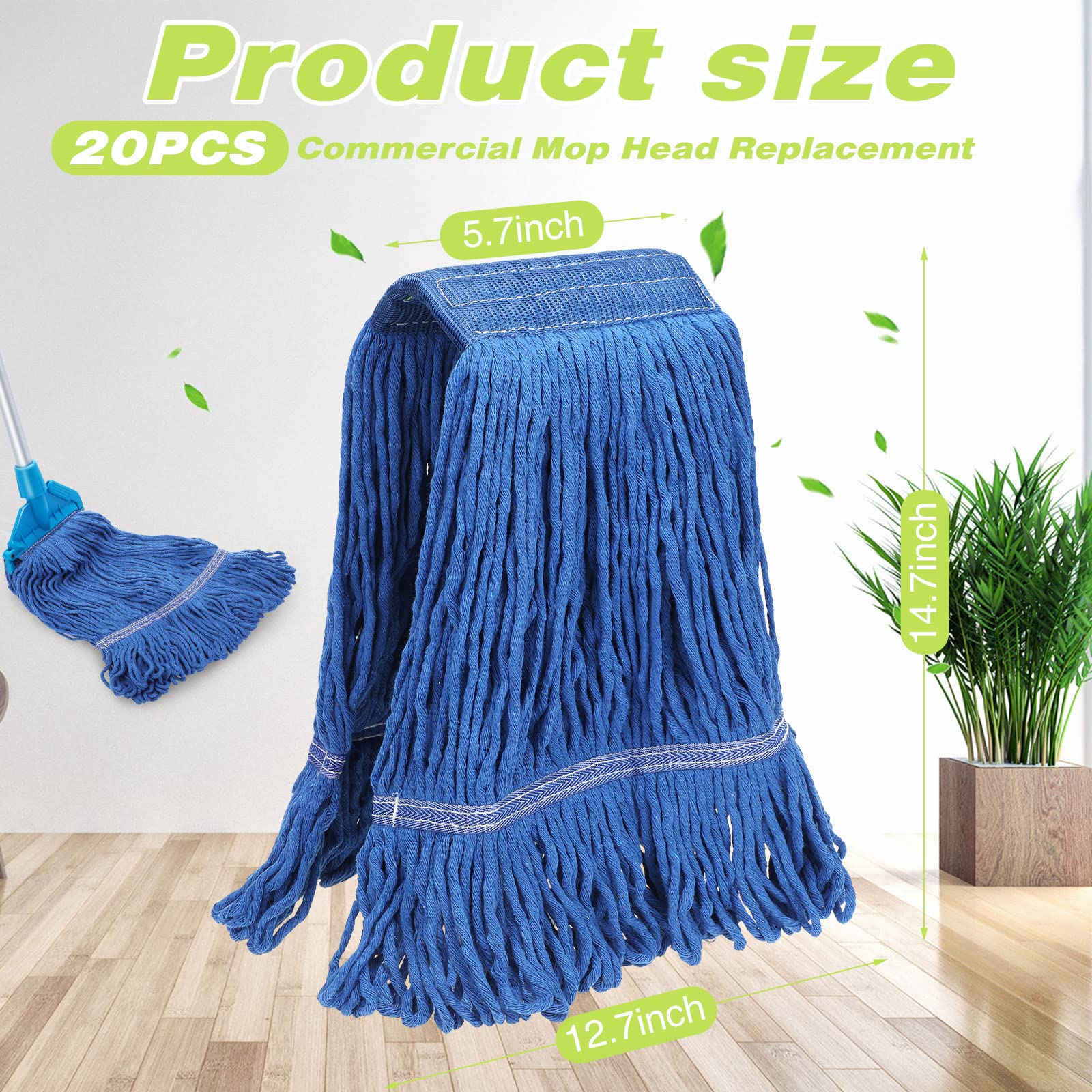 20-Pack Heavy Duty Commercial Mop Heads - Bulk Replacement Refills for Floor Cleaning | Durable Wet Mops for Home, Office & Industrial Use | Ideal for Hospitals, Schools & Janitorial Services
