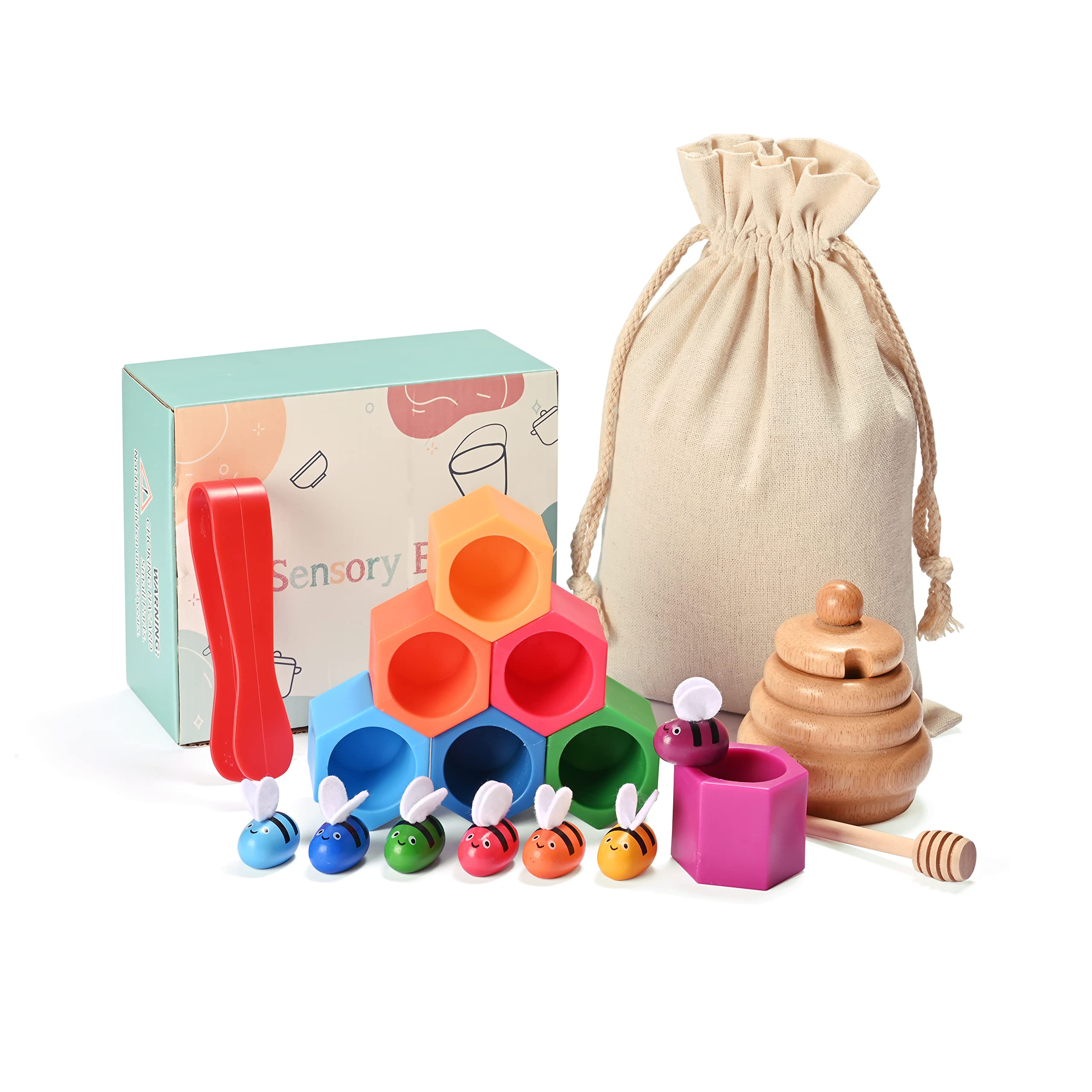 Montessori Wooden Beehive Sorting & Stacking Toys for Toddlers 3-5 Years Old - Fine Motor Skills, Sensory Bin Tools, Early Learning Educational Gift for Preschool Kids | Perfect for Classroom, Homeschool & Playroom Activities