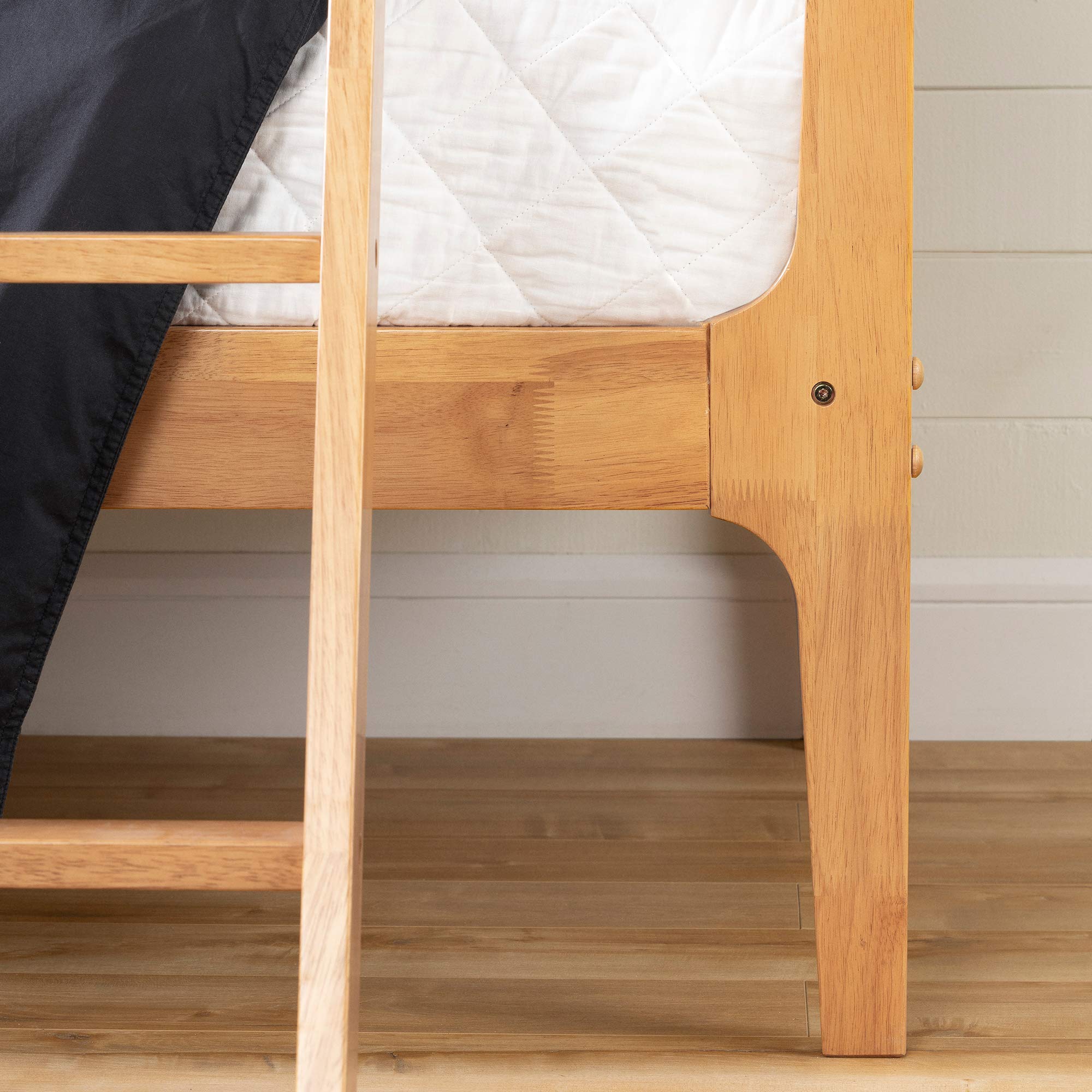 South Shore Bebble Twin Bunk Bed with Ladder - Charcoal Gray & Exotic Wood Finish - Space-Saving Kids Bedroom Furniture for Siblings or Sleepovers
