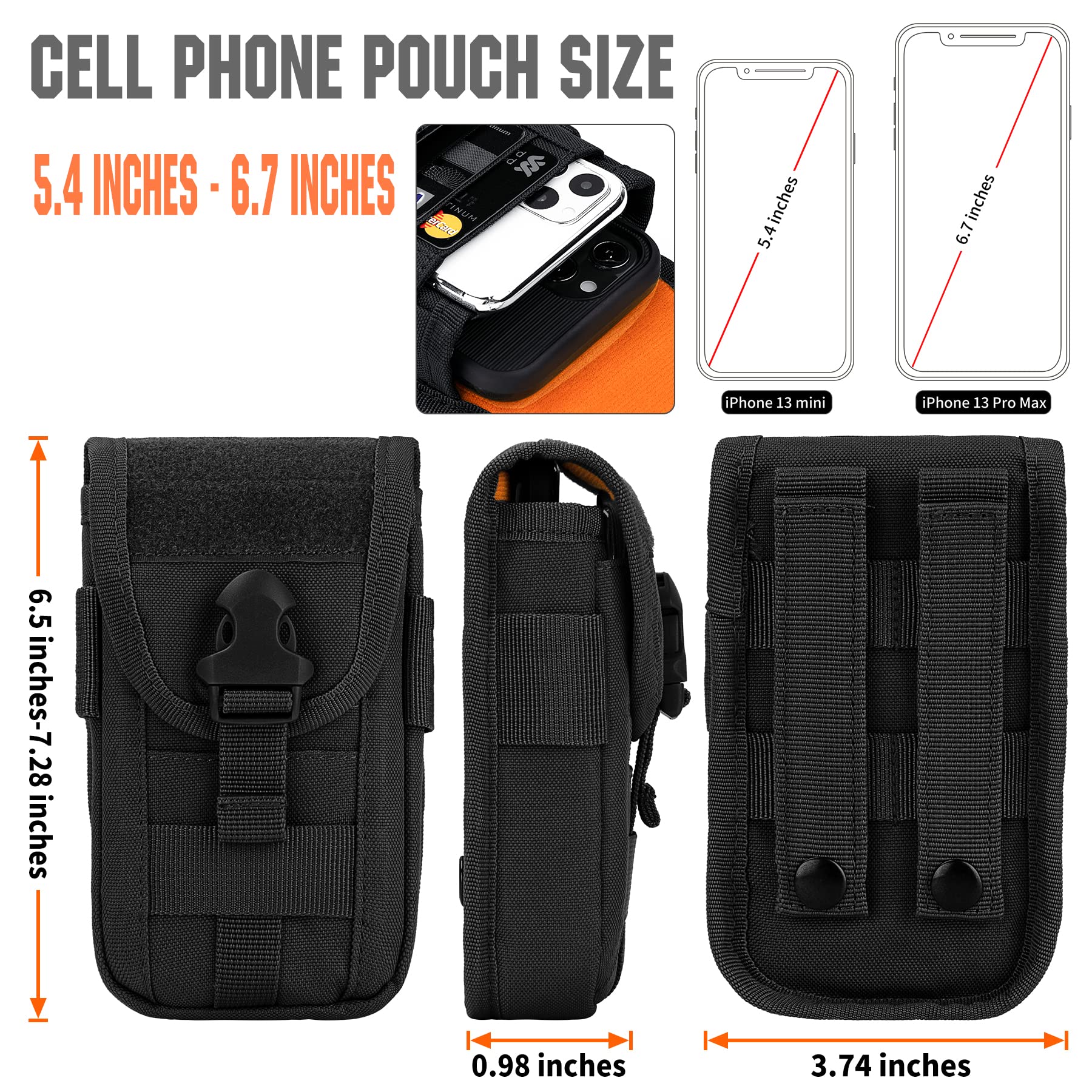 Tactical Phone Holster Pouch - Molle-Compatible Smartphone Case for iPhone 16 Pro/15 Pro (4.7