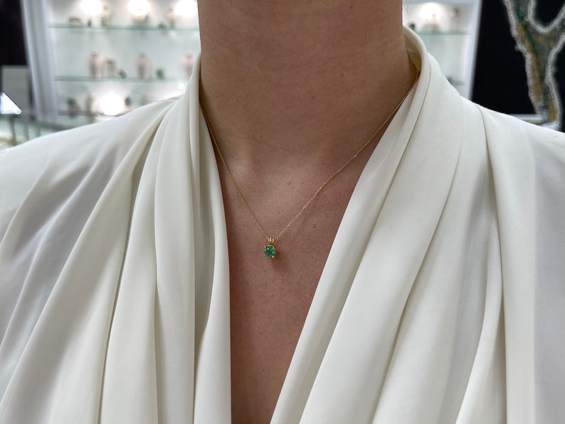 0.43ct Natural Petite Emerald Heart Accent Solitaire Pendant in 14K Gold - Elegant Jewelry Gift for Women, Perfect for Valentine's Day & Anniversary Celebrations