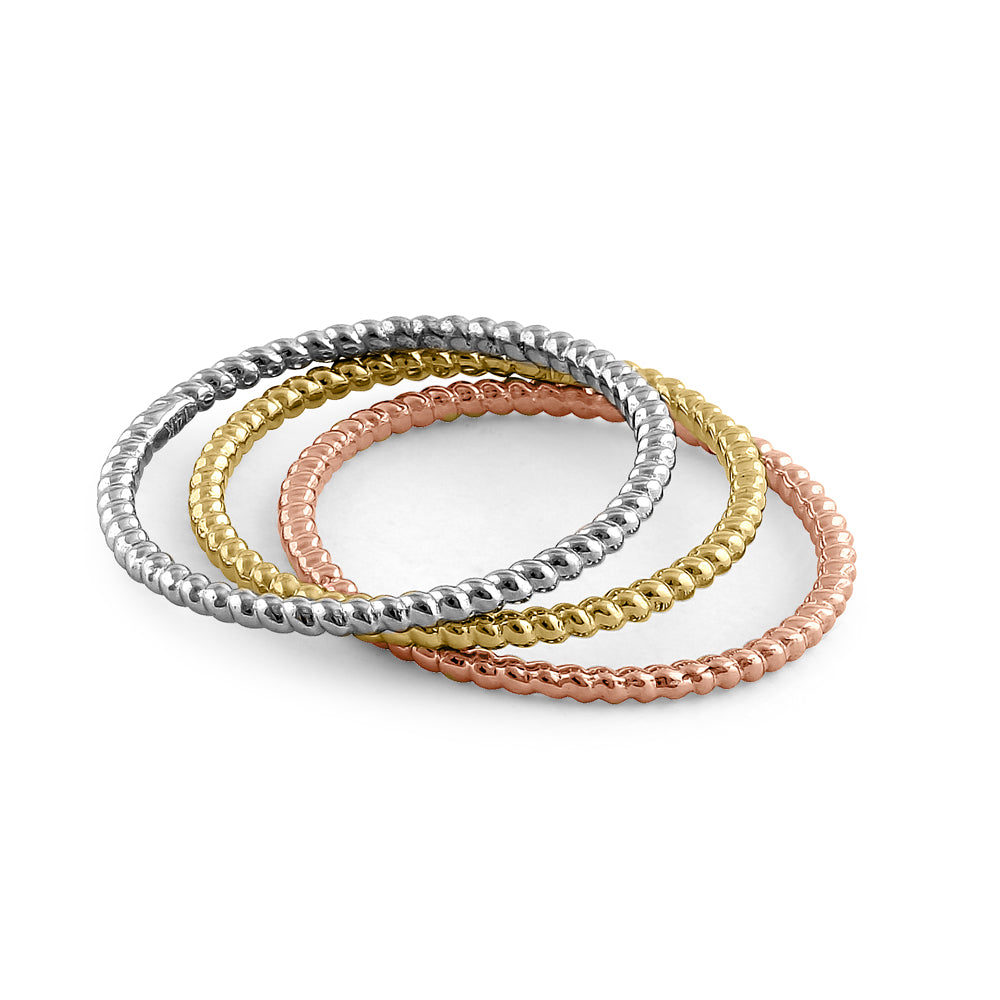 14K Solid Yellow, Rose & White Gold Rope Ring Set for Women - Durable & Elegant Jewelry for Everyday Wear, Gift Giving & Special Occasions