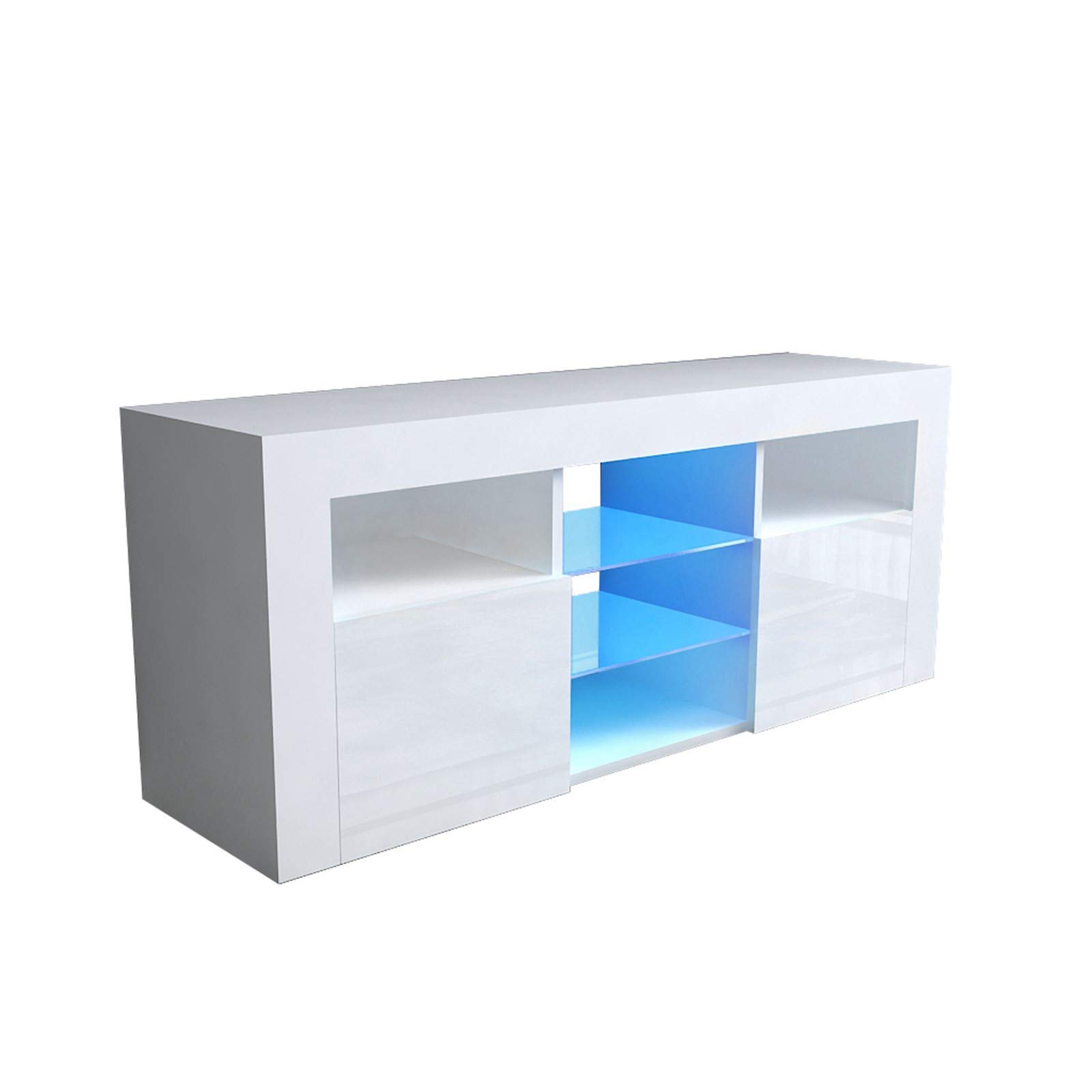 Modern High-Gloss LED TV Stand with Storage - White Minimalist Entertainment Center for Living Room, Bedroom & Home Theater