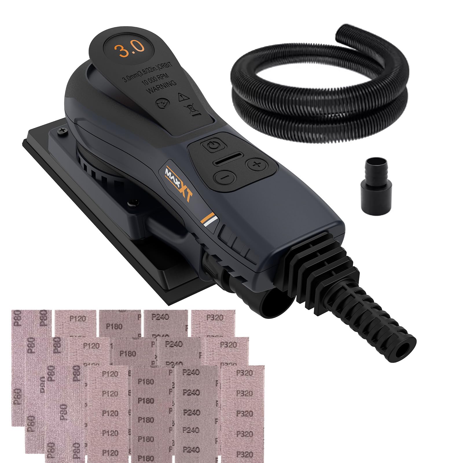 350W MAXXT Sheet Sander with 15 Dust-Free Sandpapers - 3.0mm Finishing Sander, Brushless Motor, 7-Speed Adjustable (4000-10000 RPM) for Woodworking - Perfect for Furniture Refinishing & DIY Projects (7.8 x 2.7 Inch)