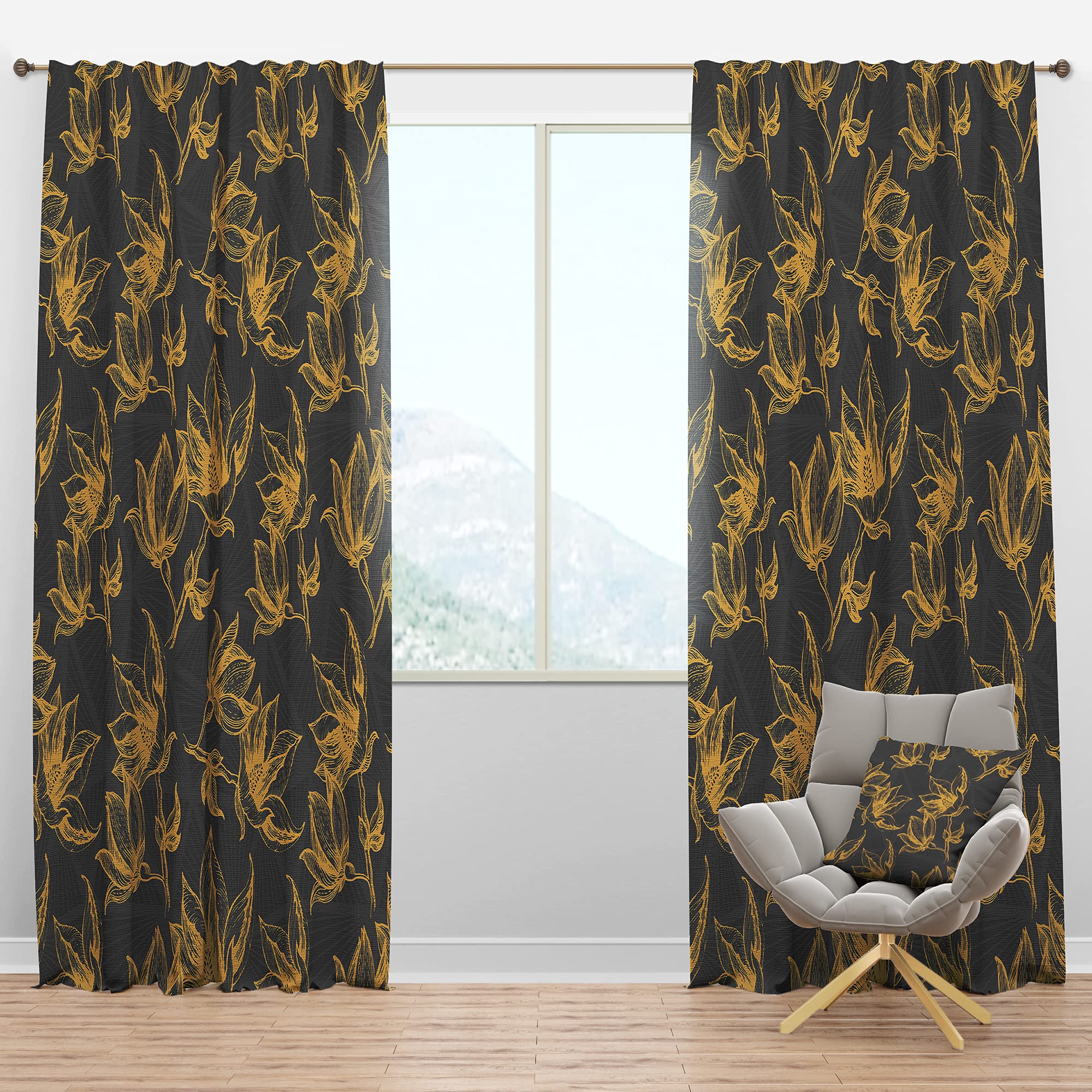 Blackout Curtains with Hand-Painted Floral Design - Thermal Insulated Bedroom & Living Room Drapes - Single Panel 52x90 Inches - Perfect for Light Blocking, Privacy & Energy Efficiency