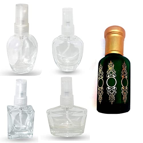 Mini Refillable Travel Perfume Bottles - Set of 5 Small Clear Glass Spray Bottles with Pump for Essential Oils, Fragrances & Aromatic Blends | Portable Pocket Size for On-The-Go Use, Gym Bag, Purse & Travel Accessories