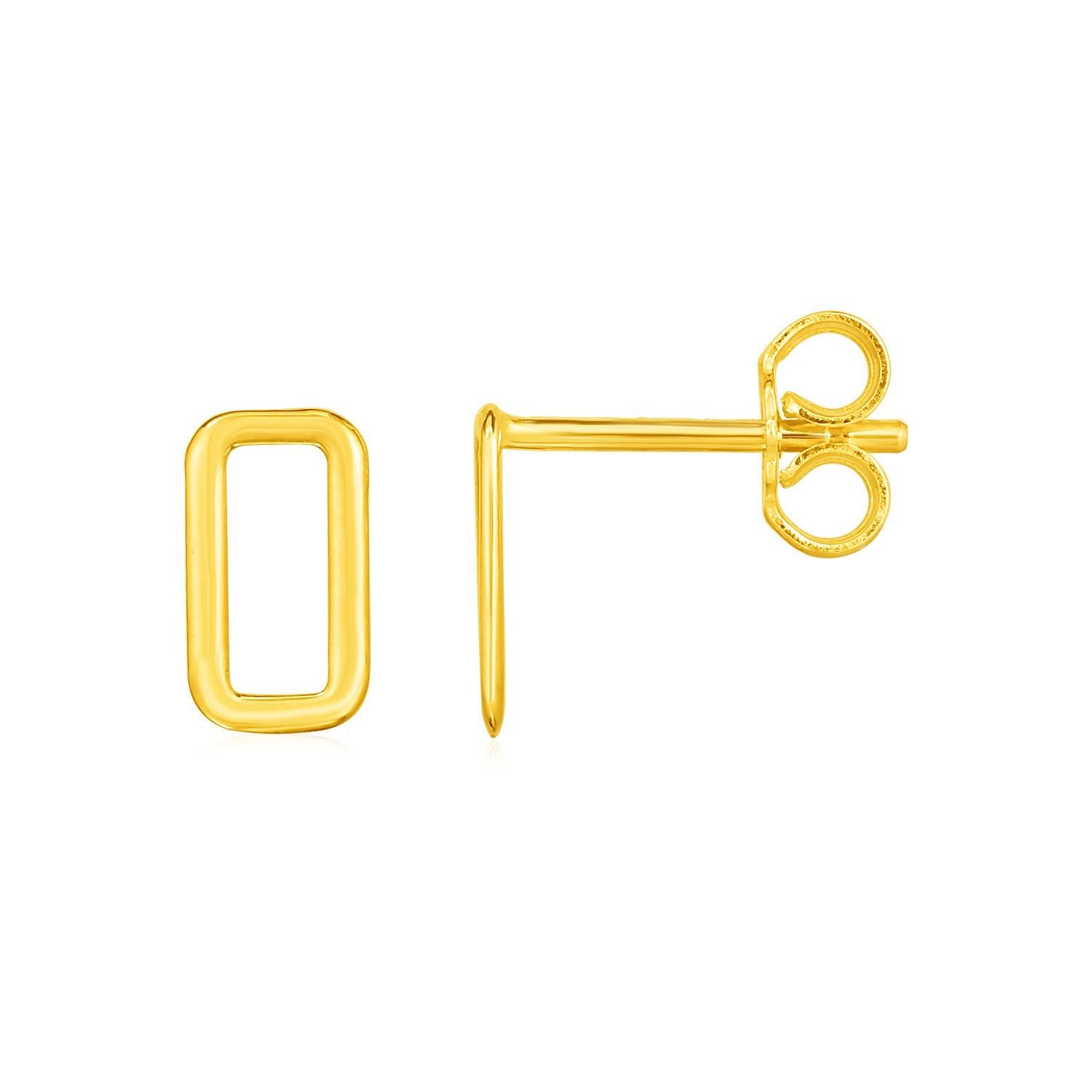 14K Yellow Gold Open Rectangle Post Earrings for Women - Elegant Minimalist Stud Earrings for Everyday Wear, Parties & Gifts