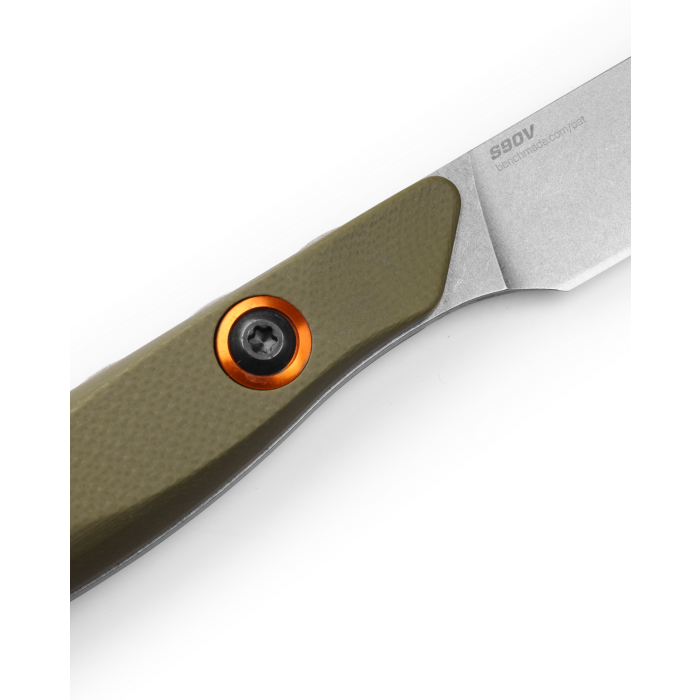 Benchmade 15700-01 Flyway Fixed Blade Knife - CPM S90V Steel Satin Finish, OD Green G10 Handle with Orange Accents - Ideal for Hunting, Fishing & Outdoor Survival