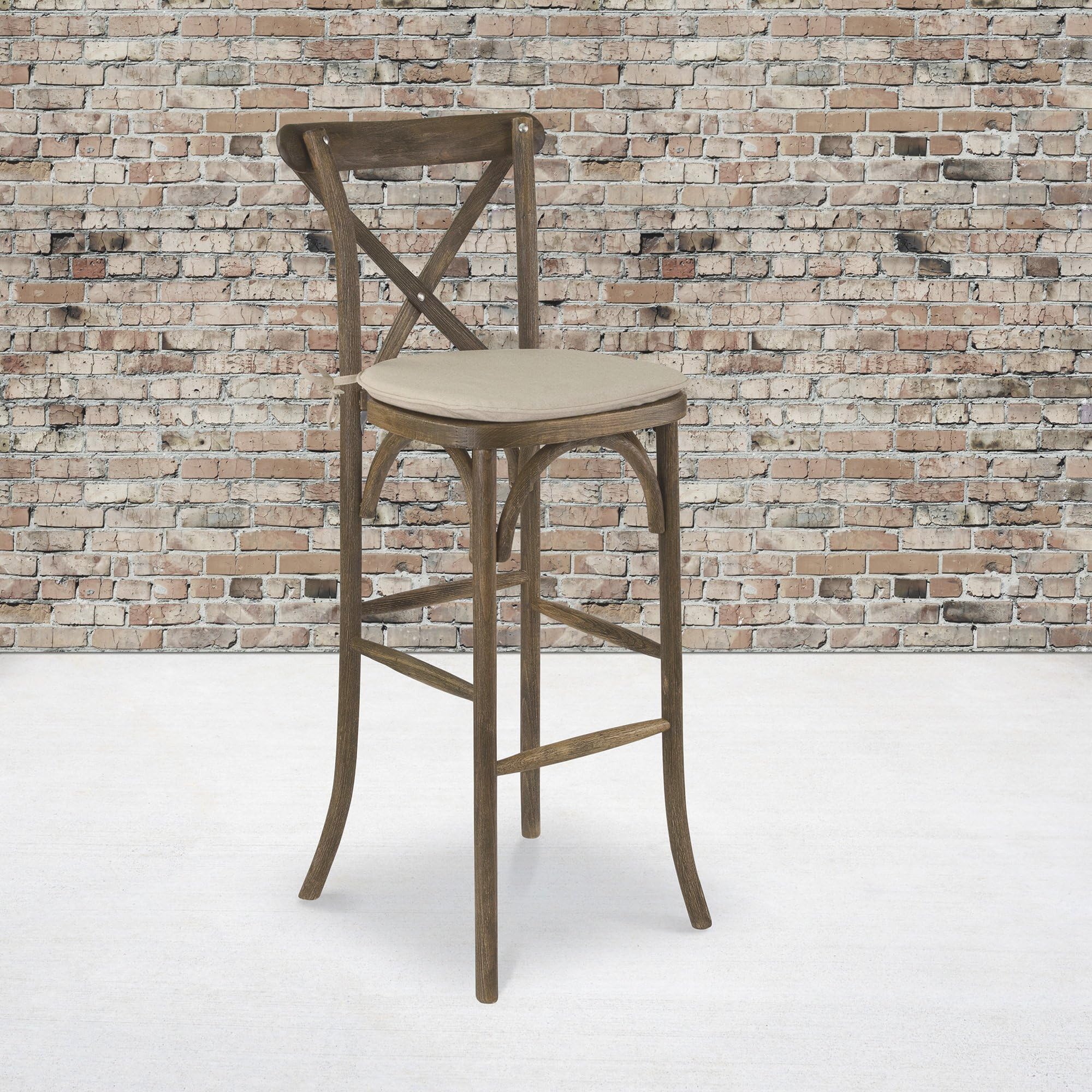 Flash Furniture Wood Cross Back Barstool - Dark Antique Finish, 1 Pack - Rustic Kitchen Island Stool, Bar Counter Stool for Home, Cafe & Restaurant Decor
