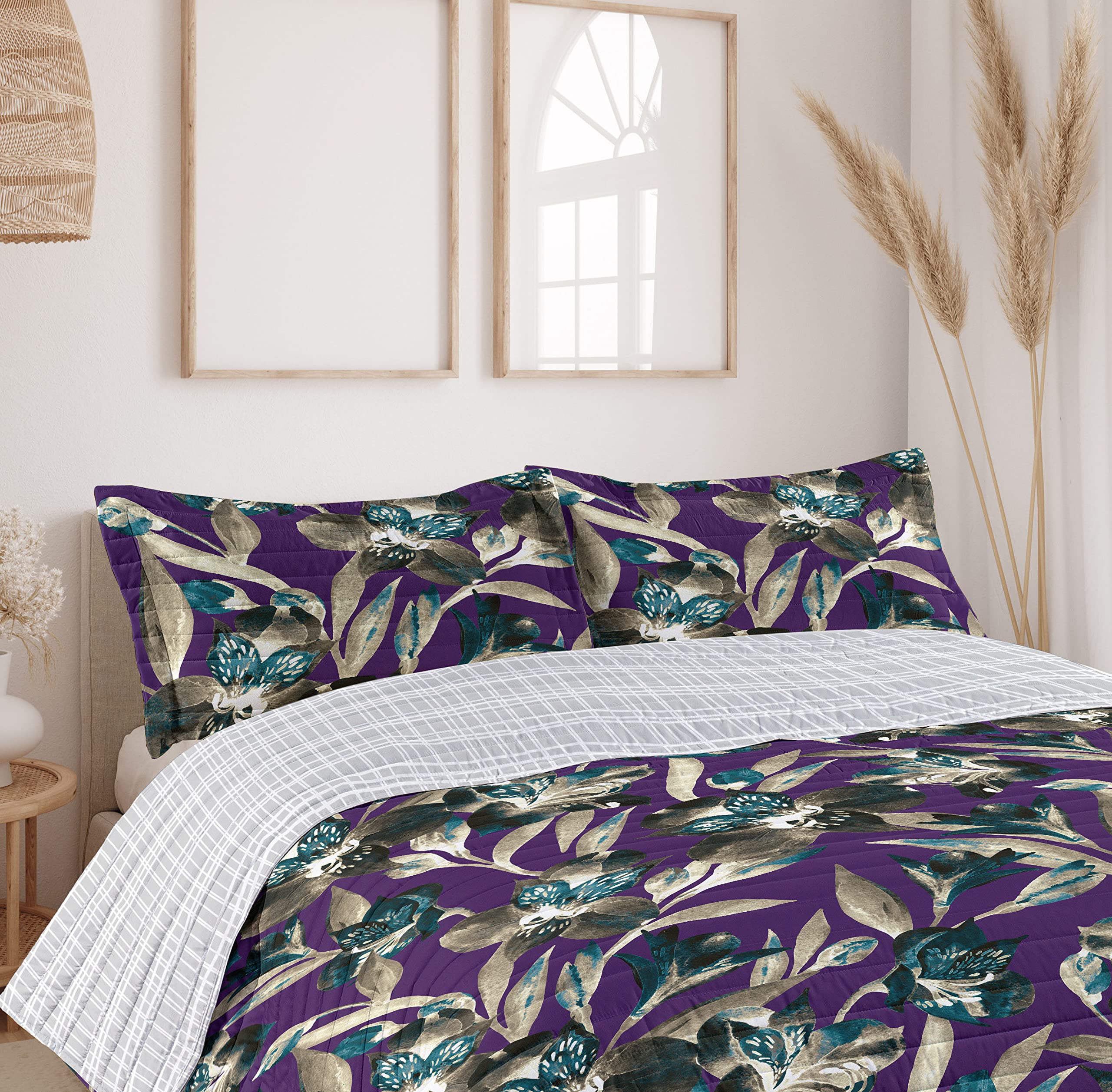 Ambesonne Exotic Reversible King Size Bedspread Set with Pillow Shams | Tropical Jungle Butterfly Design | Microfiber Comforter in Quartz Teal | Perfect for Spring Bedroom Decor & Boho Home Styling