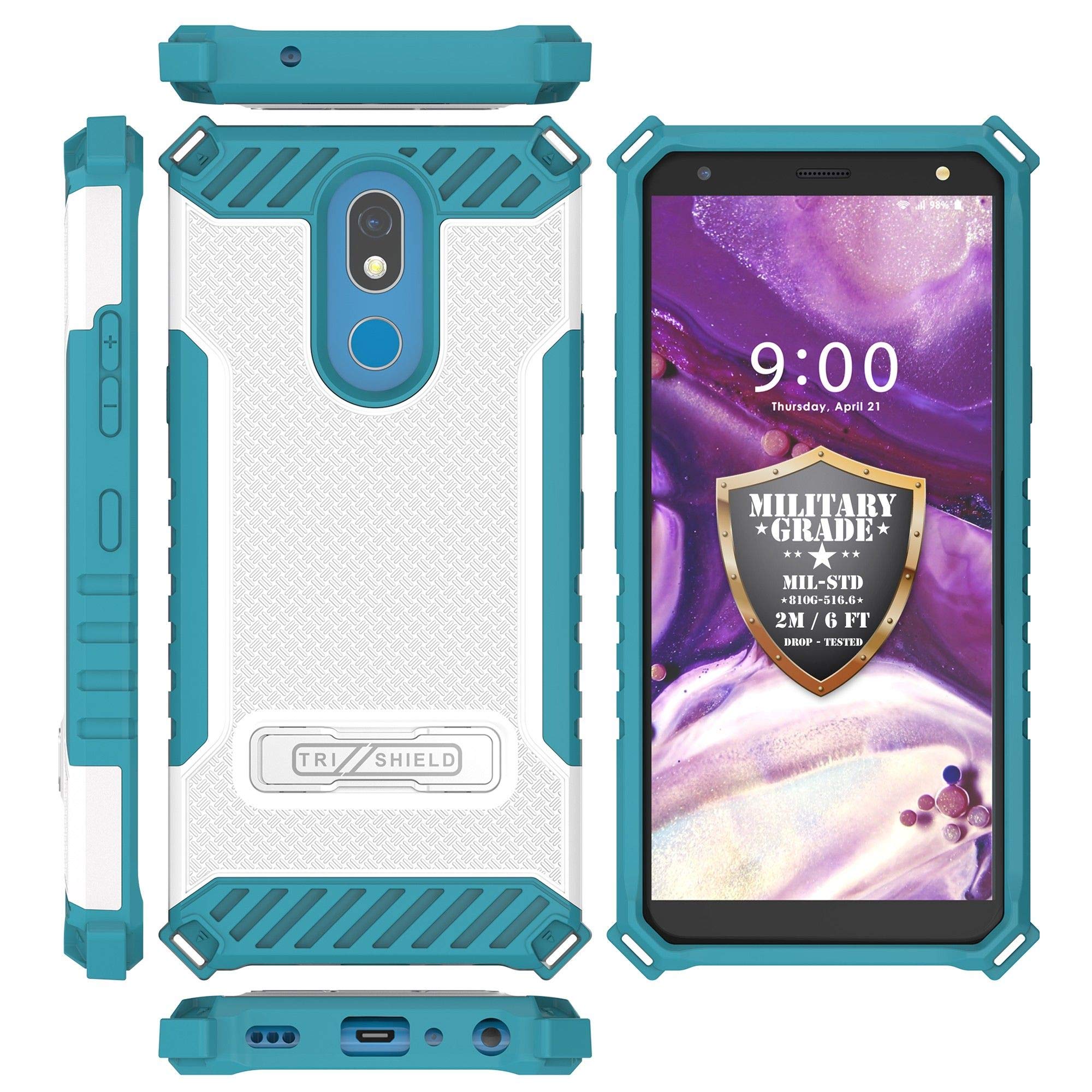 Military Grade Hybrid Shockproof Case with Stand - Dual Layer Protective Cover for LG K40/Solo LTE/X4/Harmony 3/Xpression Plus 2 (Blue Butterfly Design) - Perfect for Outdoor Activities, Work & Daily Protection