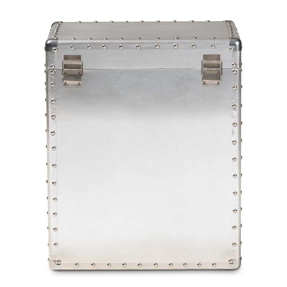 Baxton Studio Serge French Industrial Silver Metal 2-Drawer Accent Storage Chest - Vintage Style Bedroom Dresser for Clothes & Jewelry Organization