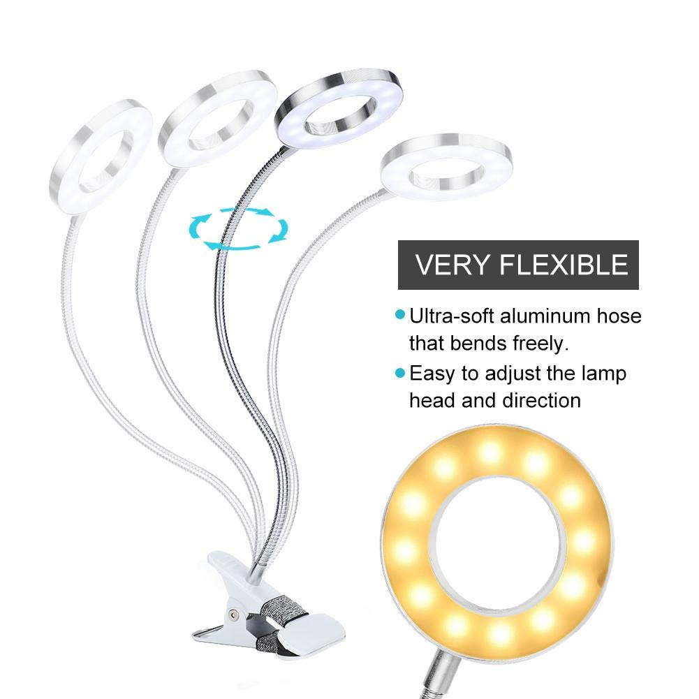 USB Rechargeable LED Desk Lamp - Adjustable Brightness Clip Light for Reading, Makeup, Manicure, Eyebrow & Eyelash Extensions | Perfect for Salon, Home Office & Watch Repair (2 Light Modes)