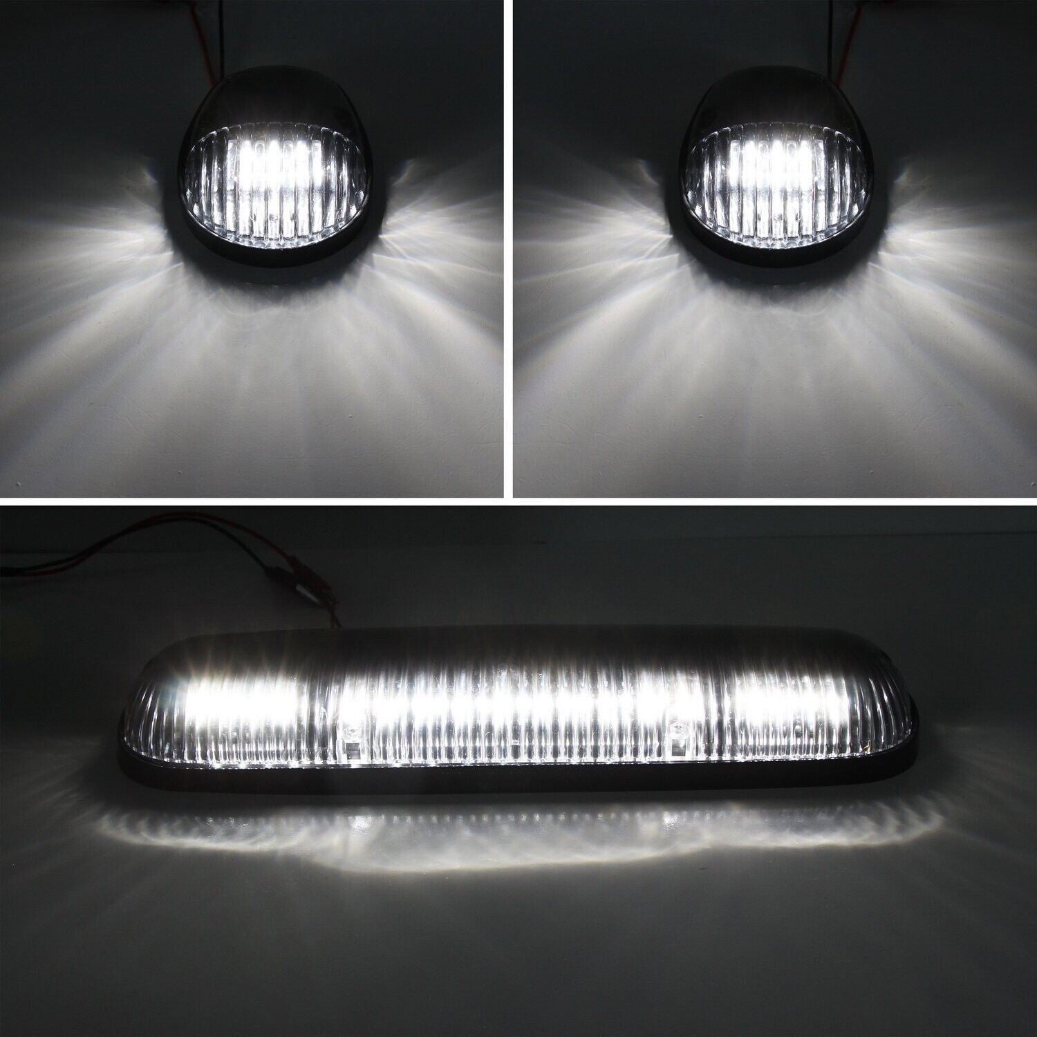 3pc Smoked Lens White LED Cab Roof Clearance Light Kit for Chevy GMC Trucks - Heavy Duty Off-Road Lighting for Pickup Trucks & Work Vehicles