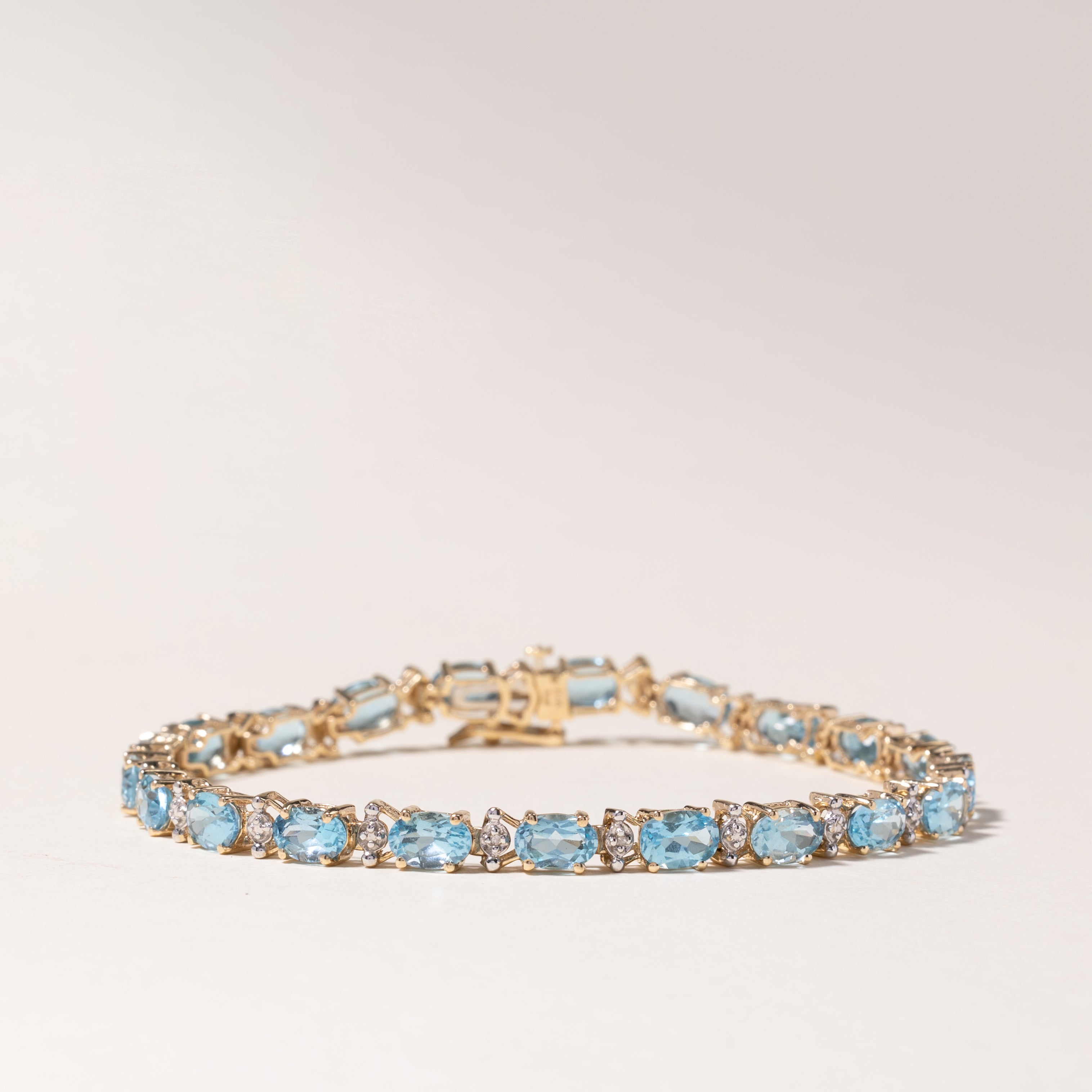 10K Yellow Gold Blue Topaz Bracelet for Women | 7.25