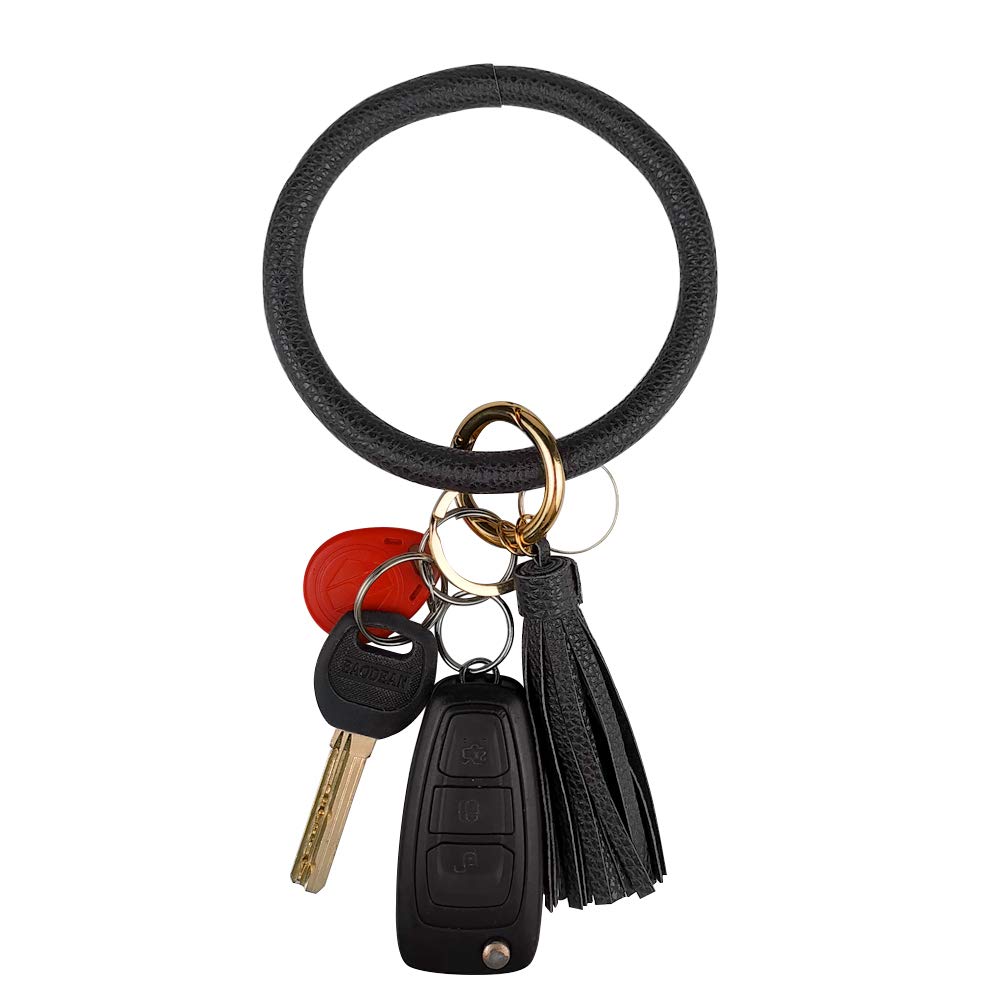 Stylish Leather Bracelet Key Ring for Women - Tassel Circle Keychain Wristlet for Hands-Free Convenience | Perfect for Daily Use, Travel, and Shopping