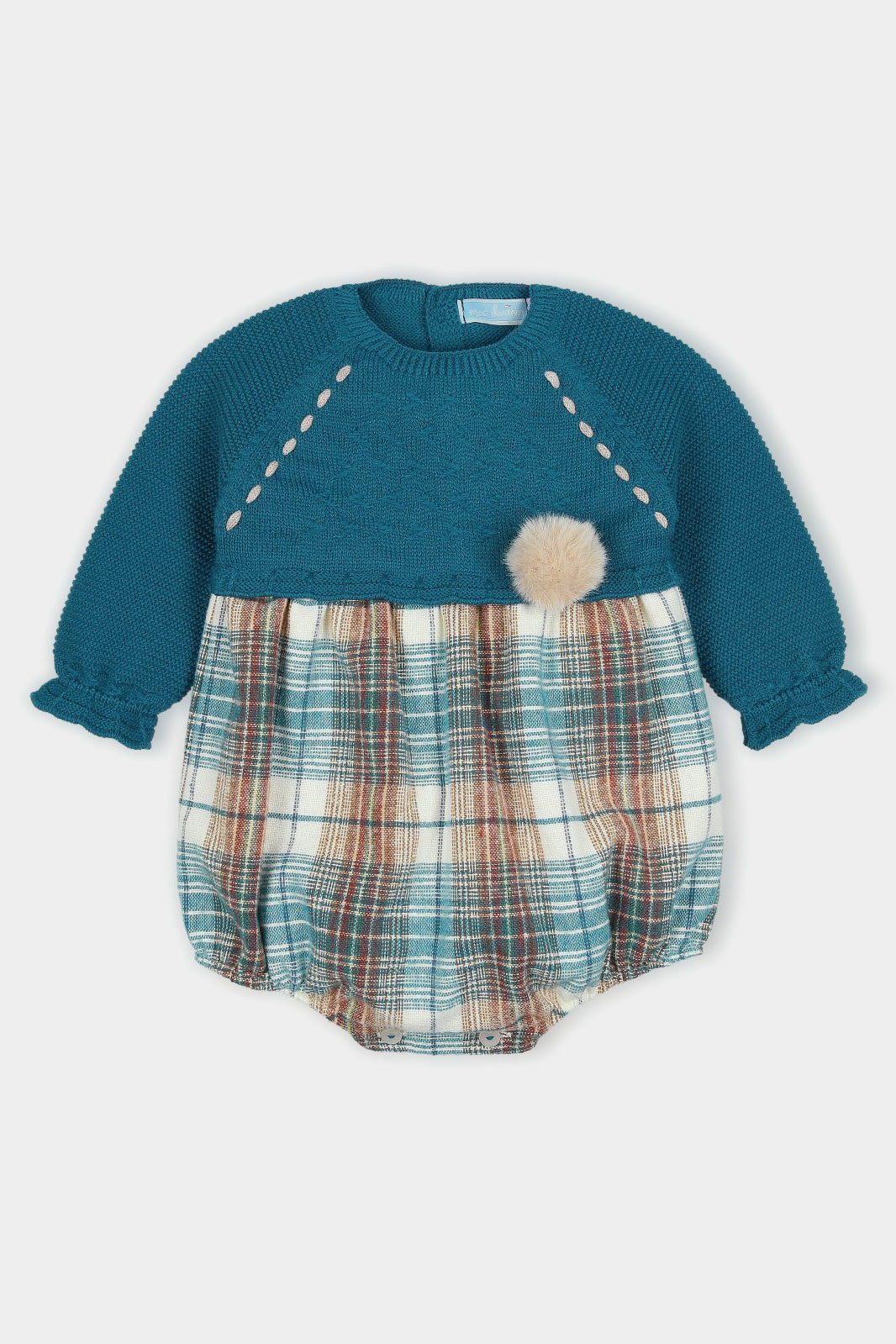 Reginald Deep Teal Half Knit Tartan Romper for Women - Stylish Casual Jumpsuit with Unique Plaid Pattern | Perfect for Brunch, Shopping & Summer Outings