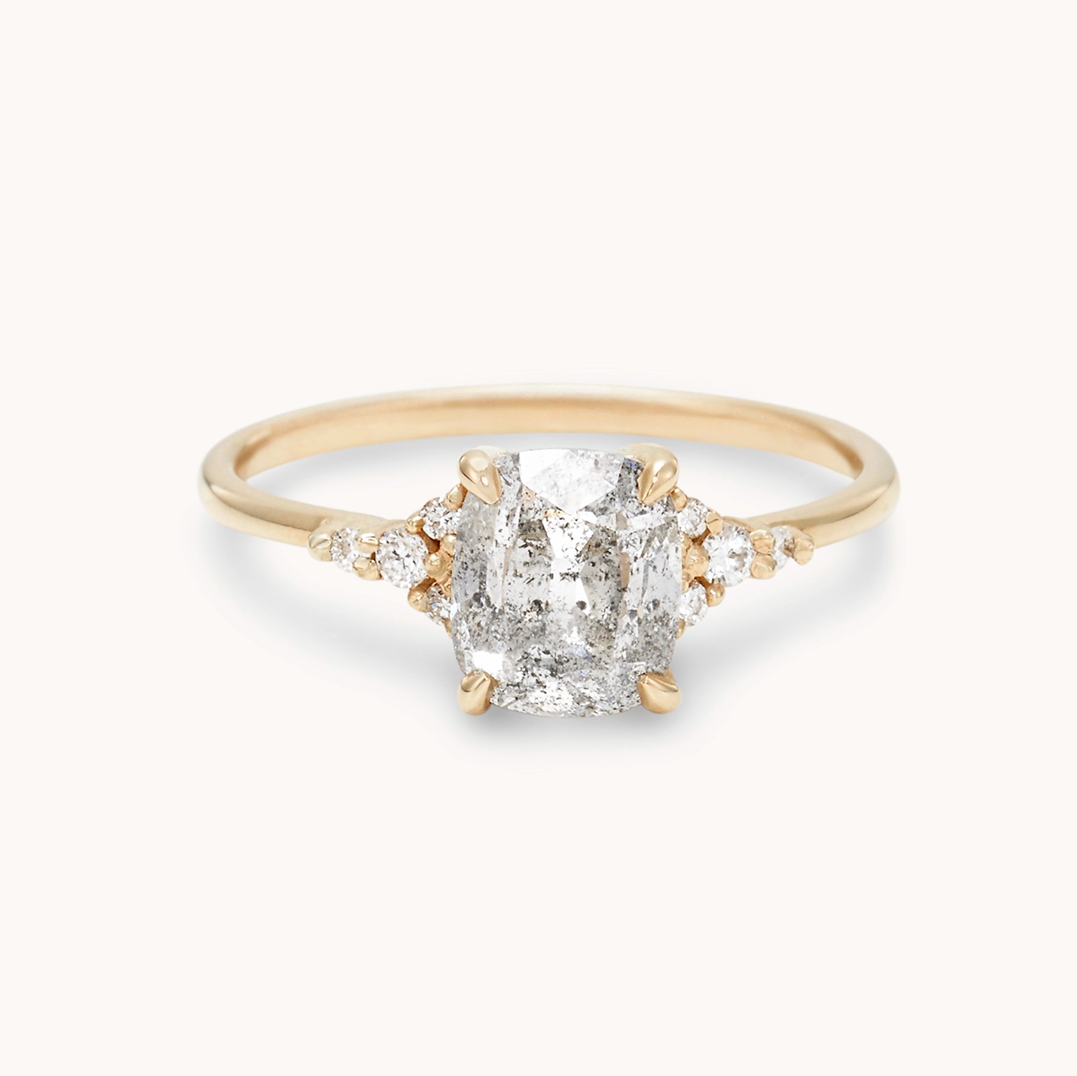 Lakeside Kiss Unique 14K Yellow Gold Ring with Antique Cut Salt & Pepper Diamond & Brilliant Diamonds – Perfect for Engagement, Anniversary & Special Occasions