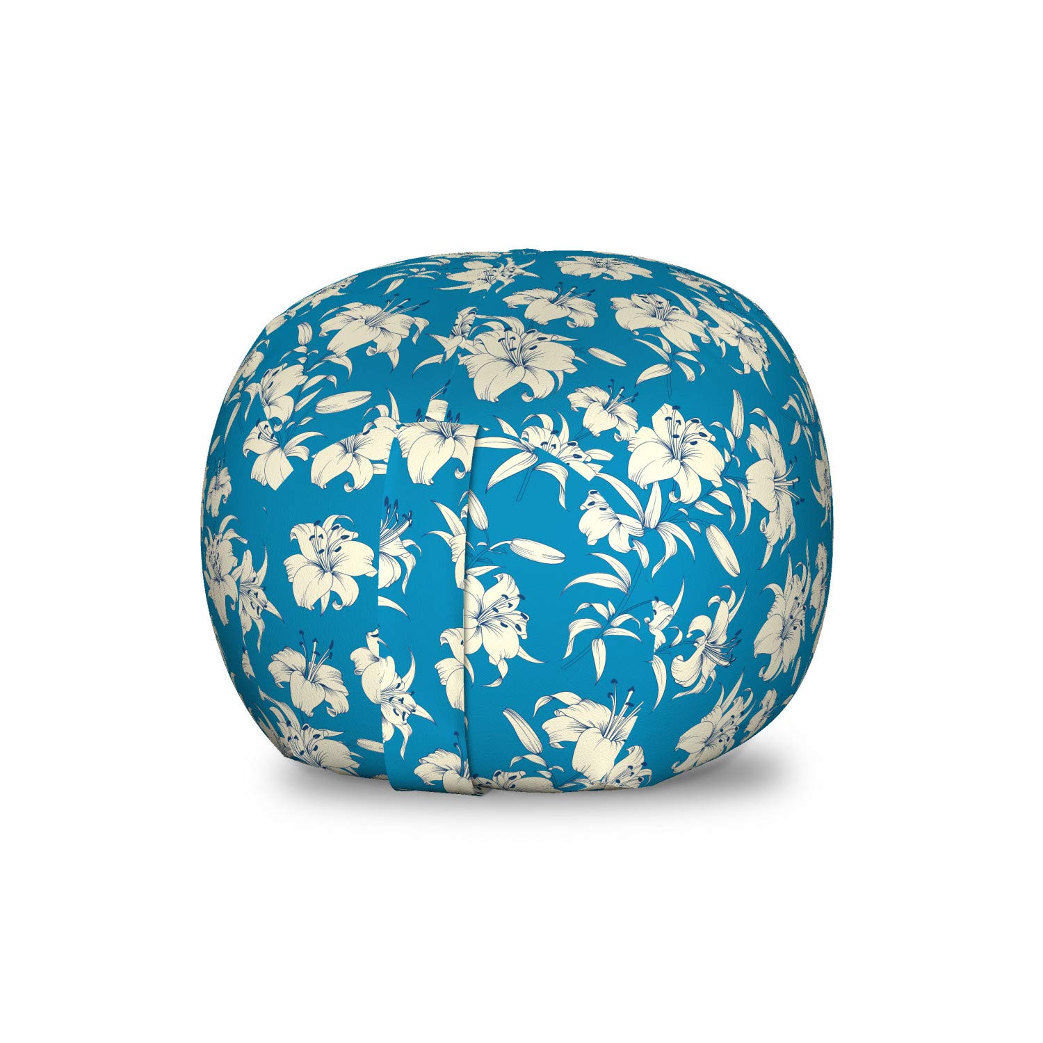 Ambesonne Floral Storage Toy Bag Chair - Blooming Lily Flowers Pattern, Washable Stuffed Animal Organizer, Small Size, Sea Blue Eggshell - Perfect for Kids' Room, Nursery, and Playroom Organization