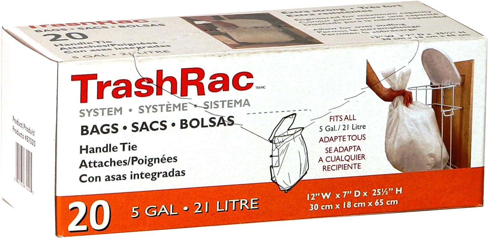 Heavy Duty 5 Gallon Trash Bags with Drawstring Handles - 20 Pack for Kitchen, Bathroom & Office Waste Disposal