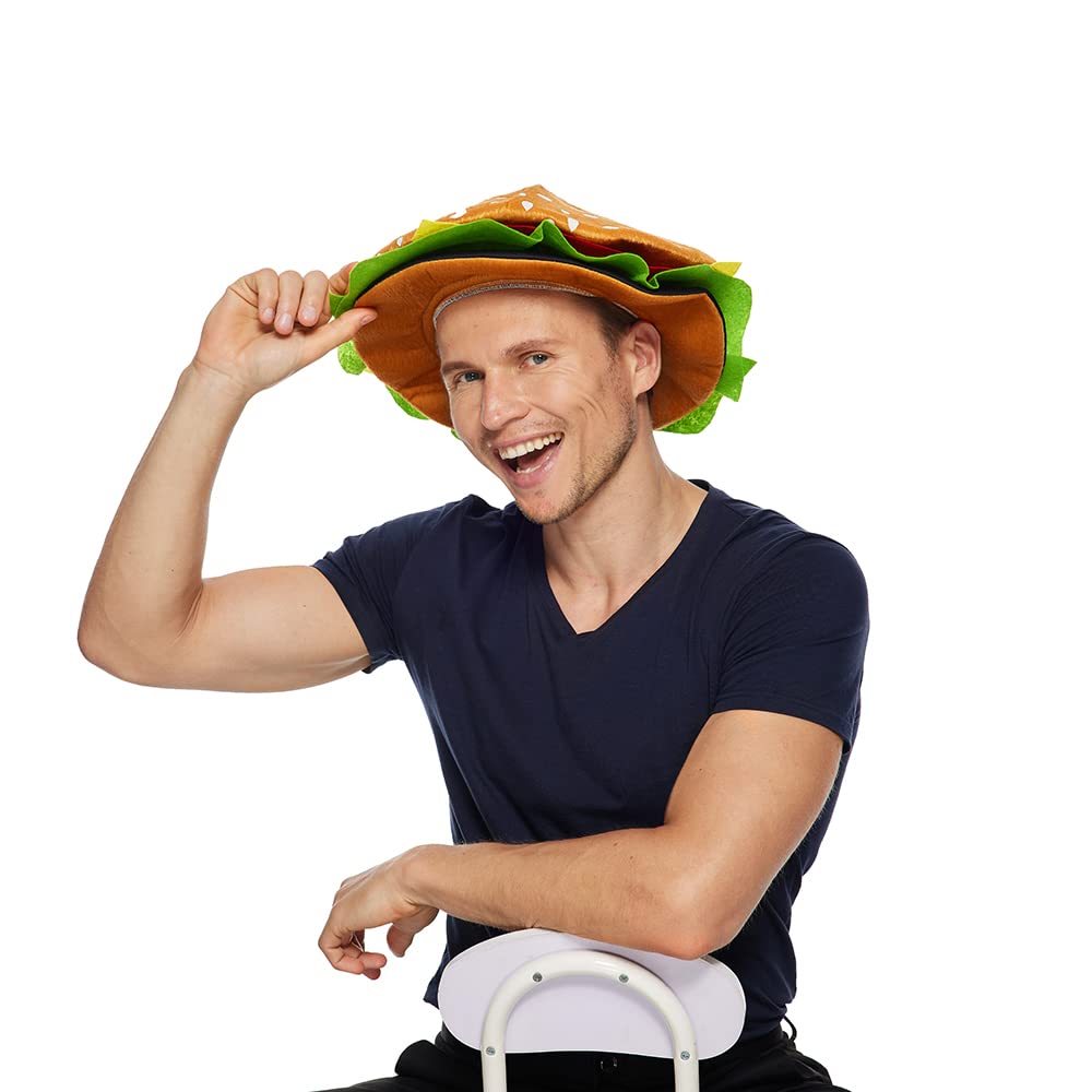 Funny Hamburger Hat for Adults - Spooky Halloween Party Costume Accessory - Great for Cosplay, Themed Parties, and Food Lovers