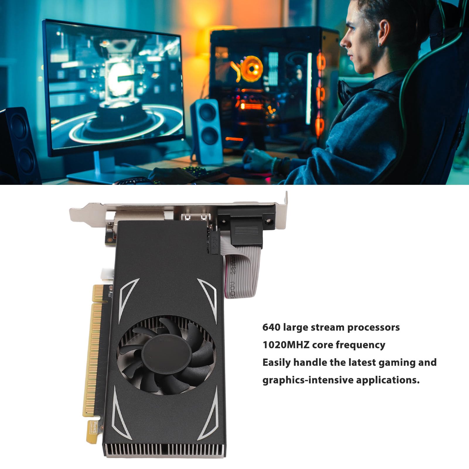 GTX 750 Ti 4GB GDDR5 128-bit PCIe 3.0 Desktop Graphics Card with Cooling Fan - DVI, HDMI, VGA Ports for Gaming, Video Editing & 4K Streaming on PC